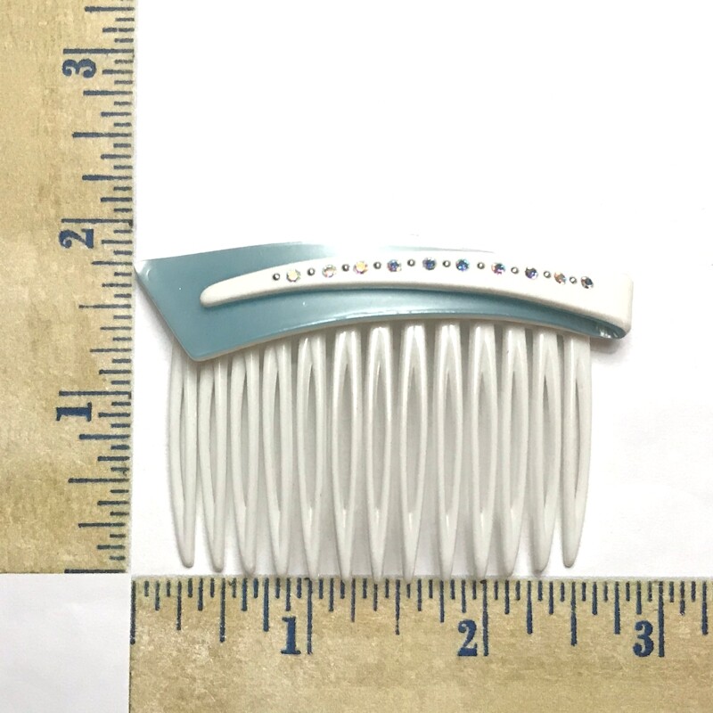 Vintage French Hair Side Comb White Pastel Colors Crystal Accent Made in France