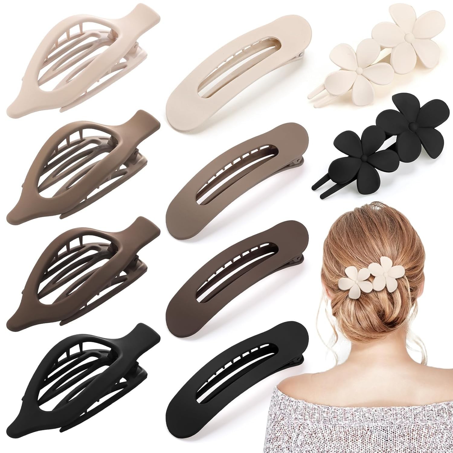 10 Pcs French Flat Hair Clips for Women 3 Styles Non-slip Flat Claw Clips Matte