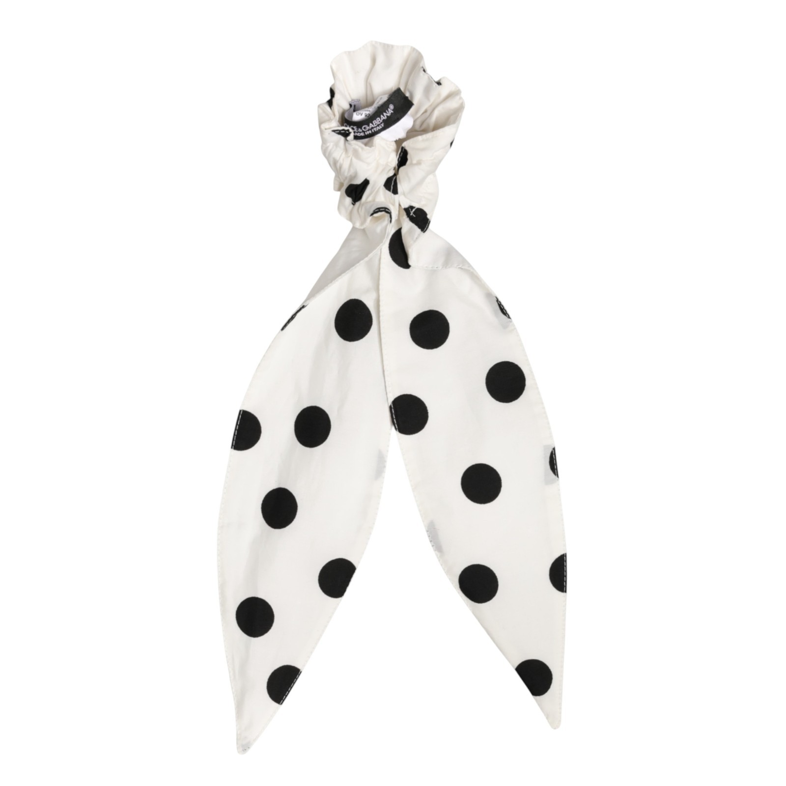 DOLCE & GABBANA Hair Scrunchie White Cotton Polka Dot Scarf Tie Accessory 450usd
