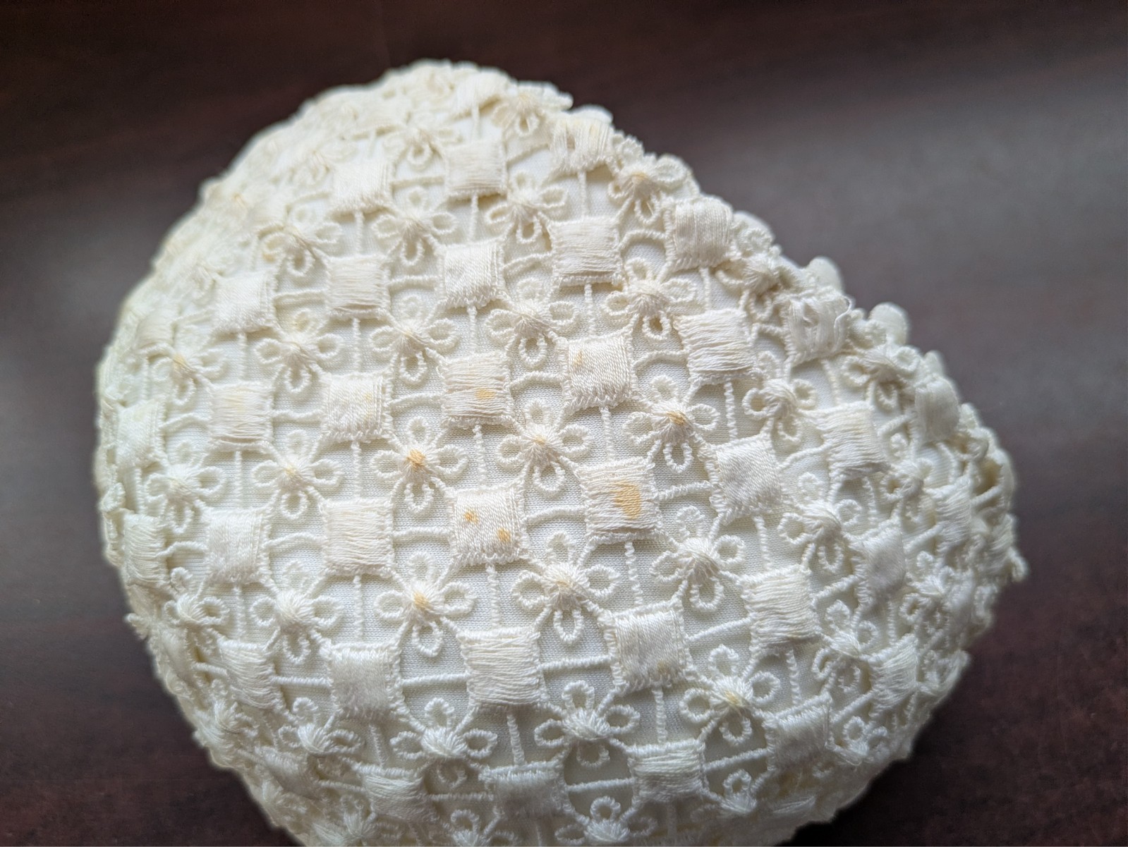 Vintage Ivory Lace Bonnet Hair Accessory Pom Pom Trim