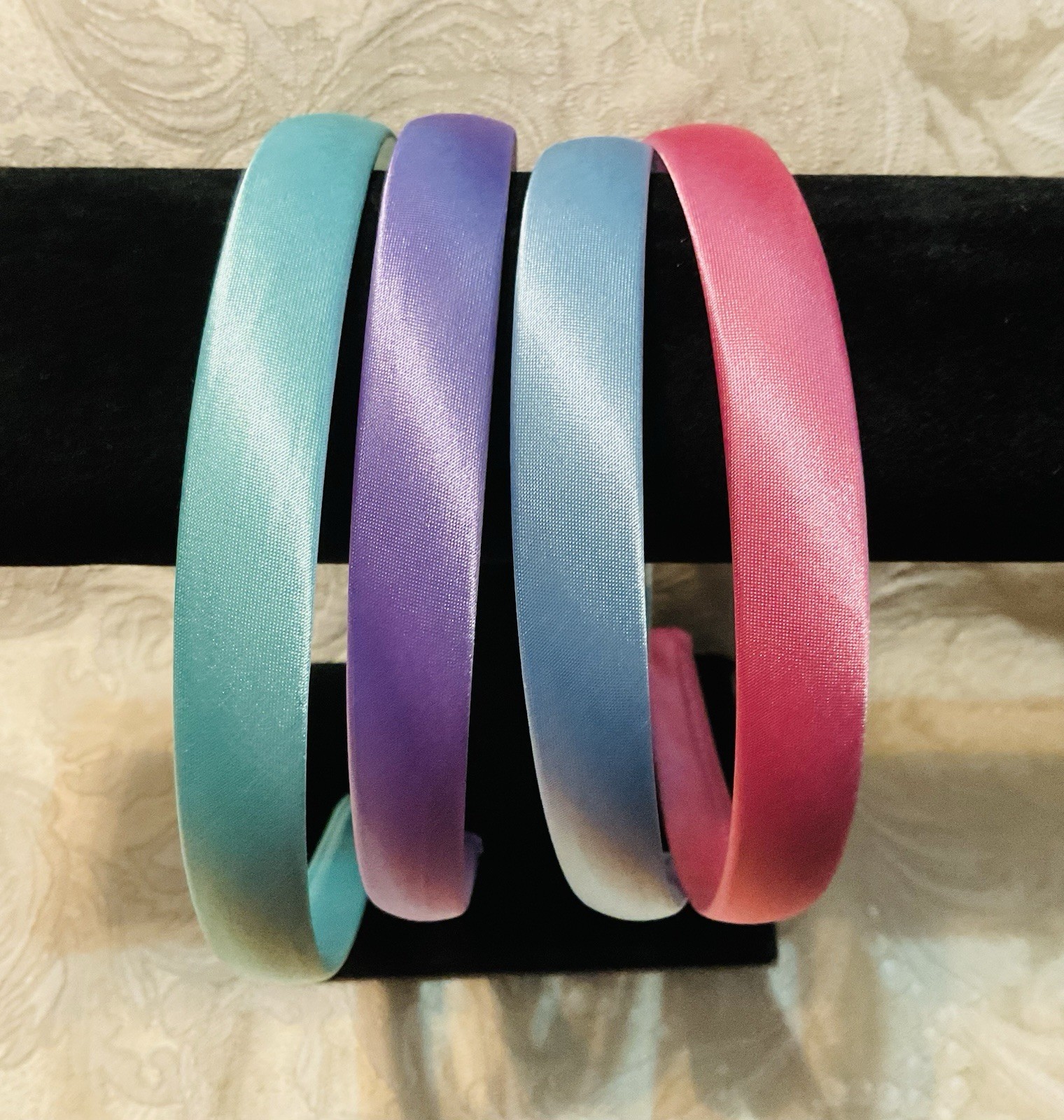 Pink Purple Blue Green Satin Headband Bohemian Fashion Hair Accessory Set Of 4
