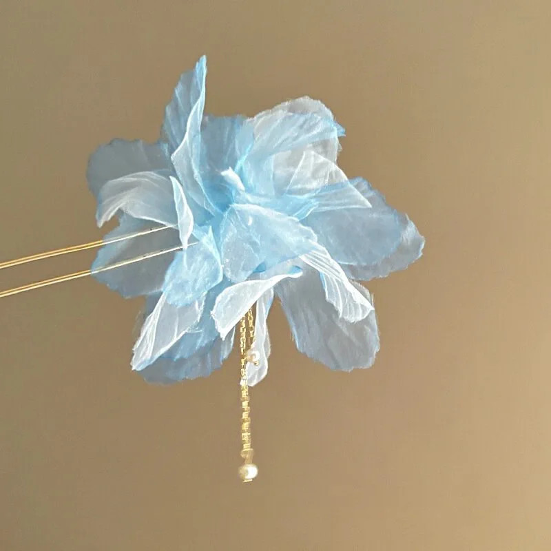 Chinese Floral Hairpin with Tassels Modern Hanfu Style Hair Stick Stylish Brida