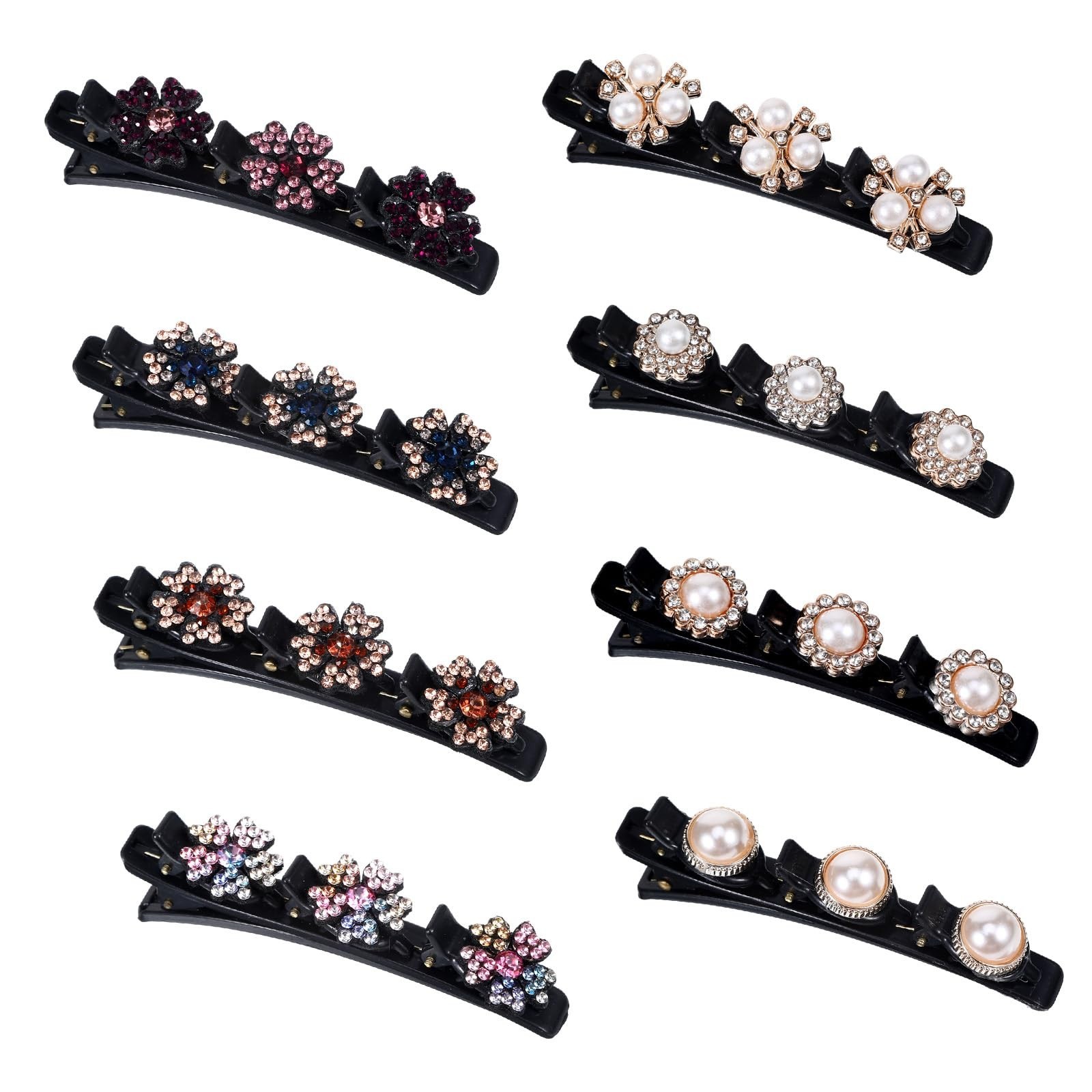 Braided Hair Clips for Women, Sparkling Crystal Stone Pearl Barrette, 8PCS Rh…