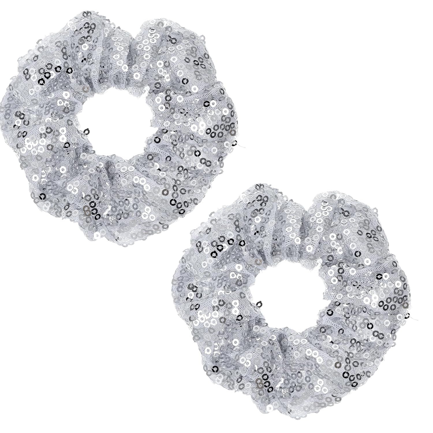 Silver Sequins Scrunchies 2 Pieces Sparkly Metallic Silver Hair Accessories Brid
