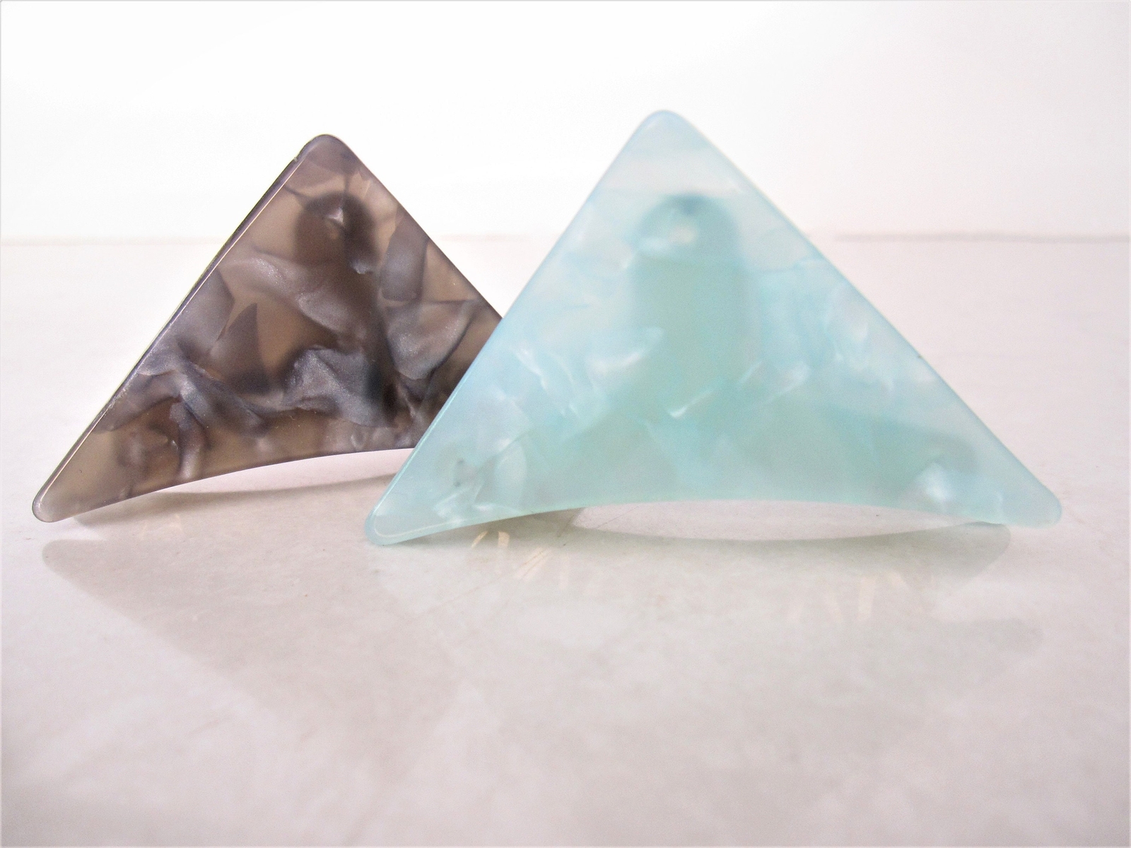 Medium blue or taupe marbled triangle acrylic and metal hair claw clip