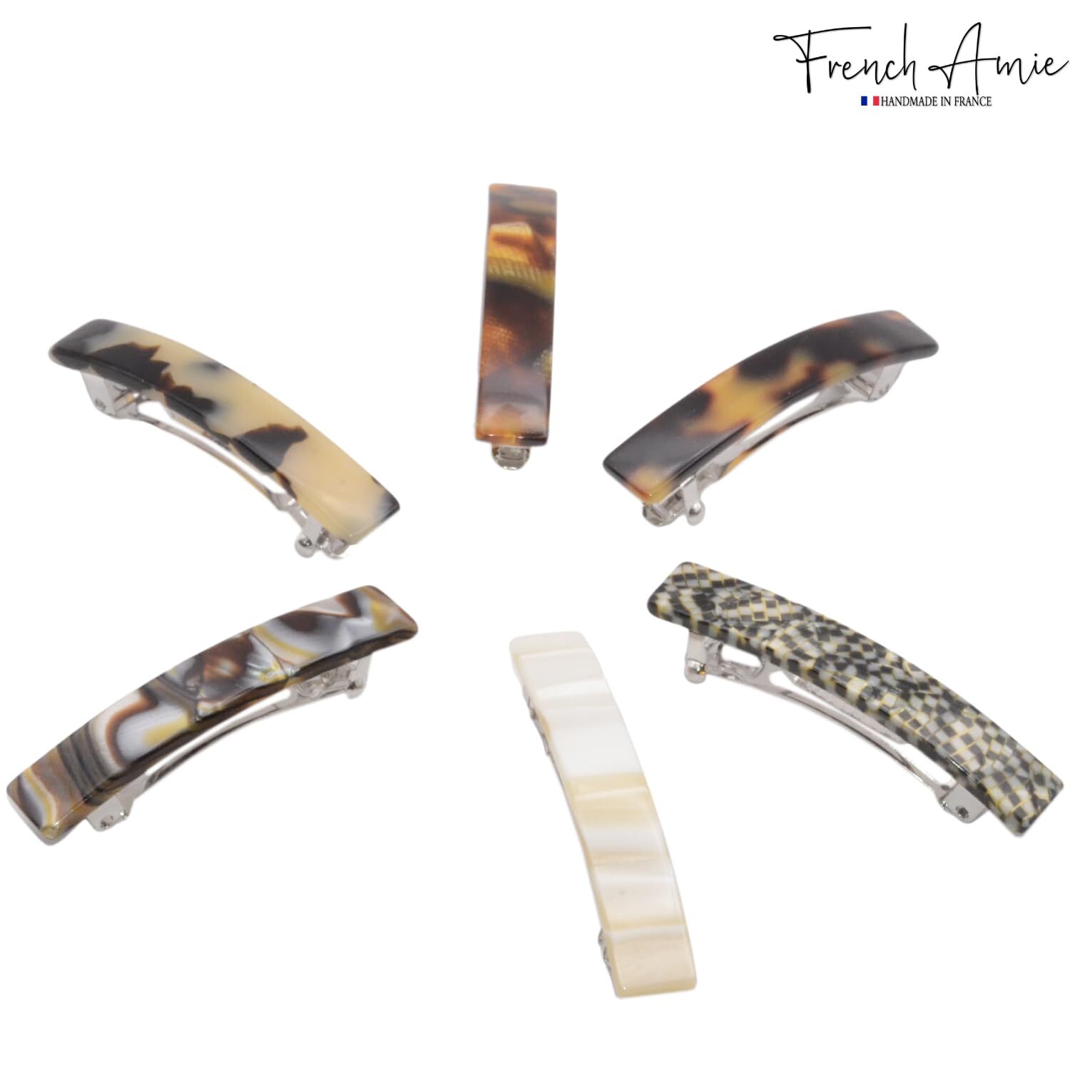French Amie Bar Mini Set of 6 Handmade Celluloid Hair Clip Barrette for Girls