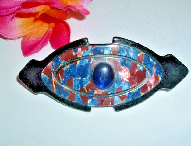 VINTAGE ART DECO COLORFUL CELLULOID 4″ HAIR BARRETTE