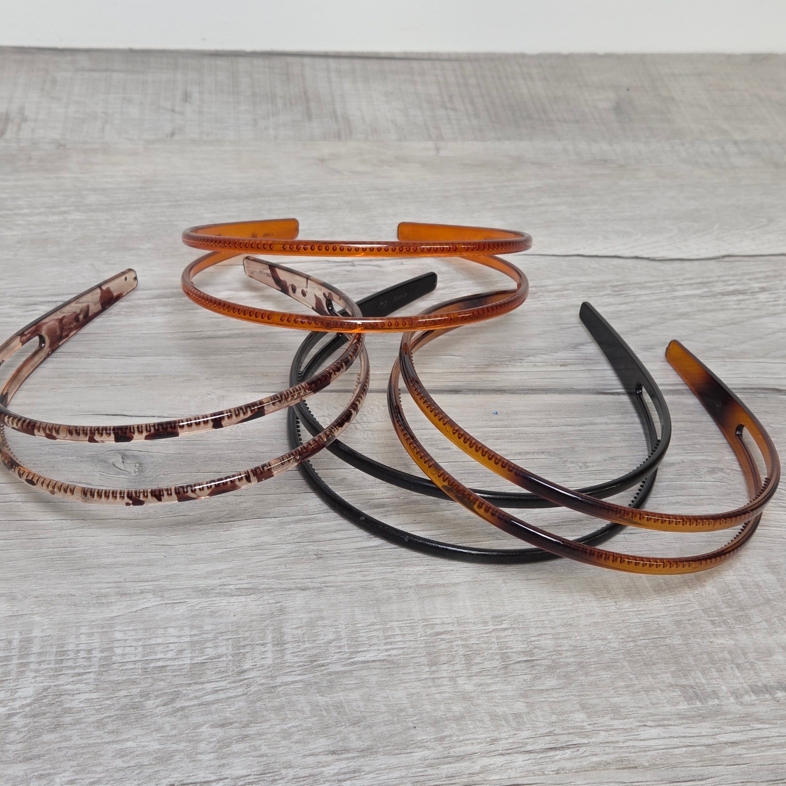 Set 4 Thin Plastic Headbands Tortoiseshell Black Amber Skinny Hair Accessories