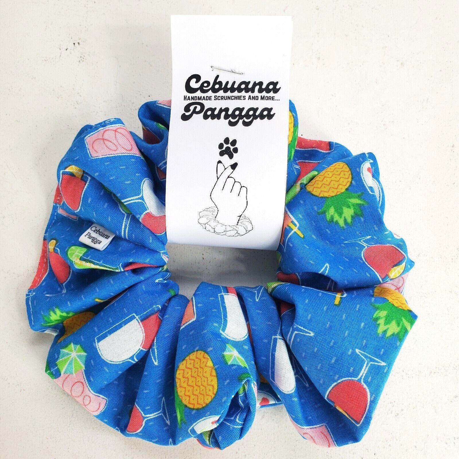 Handmade Women’s Scrunchies size XL Blue Cotton Summer Cocktail Drinks Print New