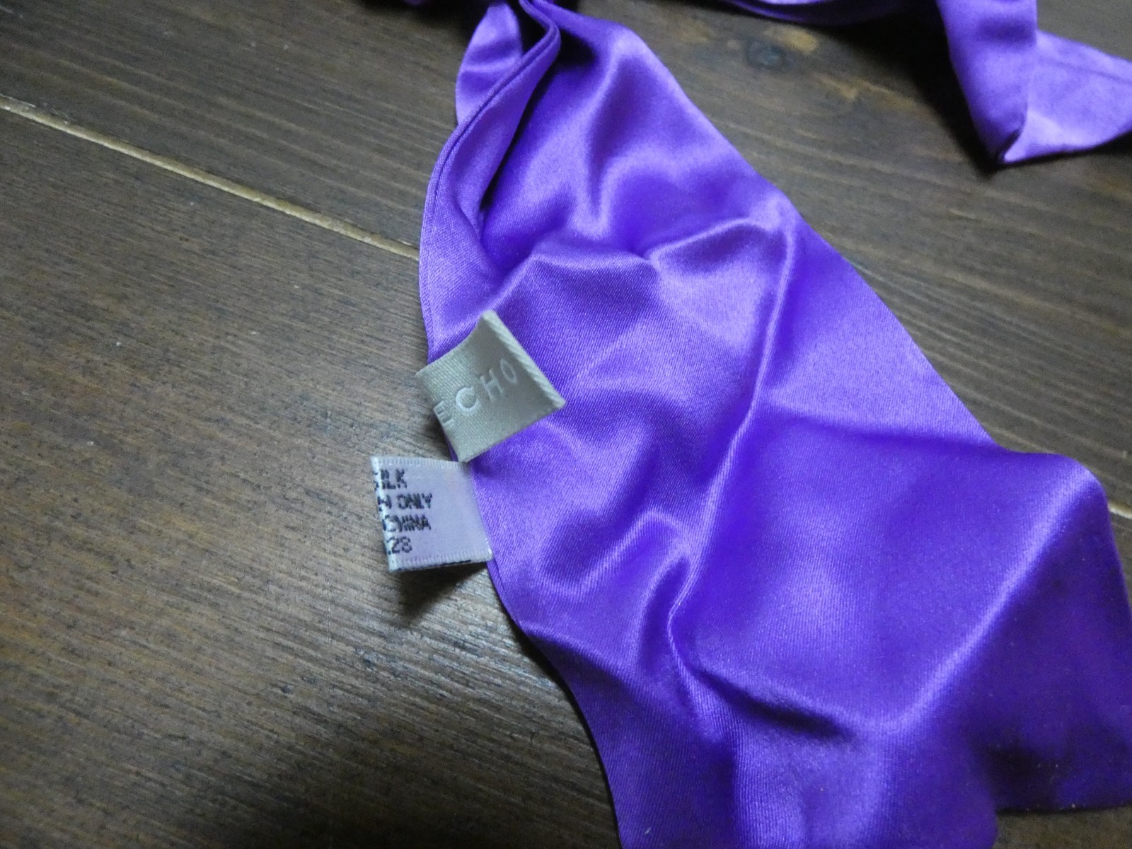 Echo 100% Silk Purple Hair Scrunchie Tie with Ribbon 9″ Ponytail Holder Designer