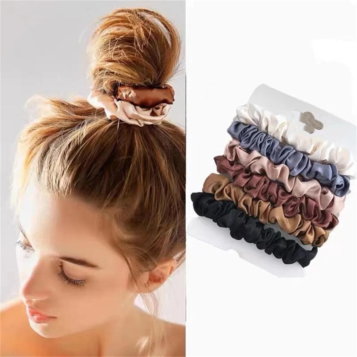 6pcs Satin Hair Scrunchies for Women – Softer Than Silk Scrunchies for Hair | Sa