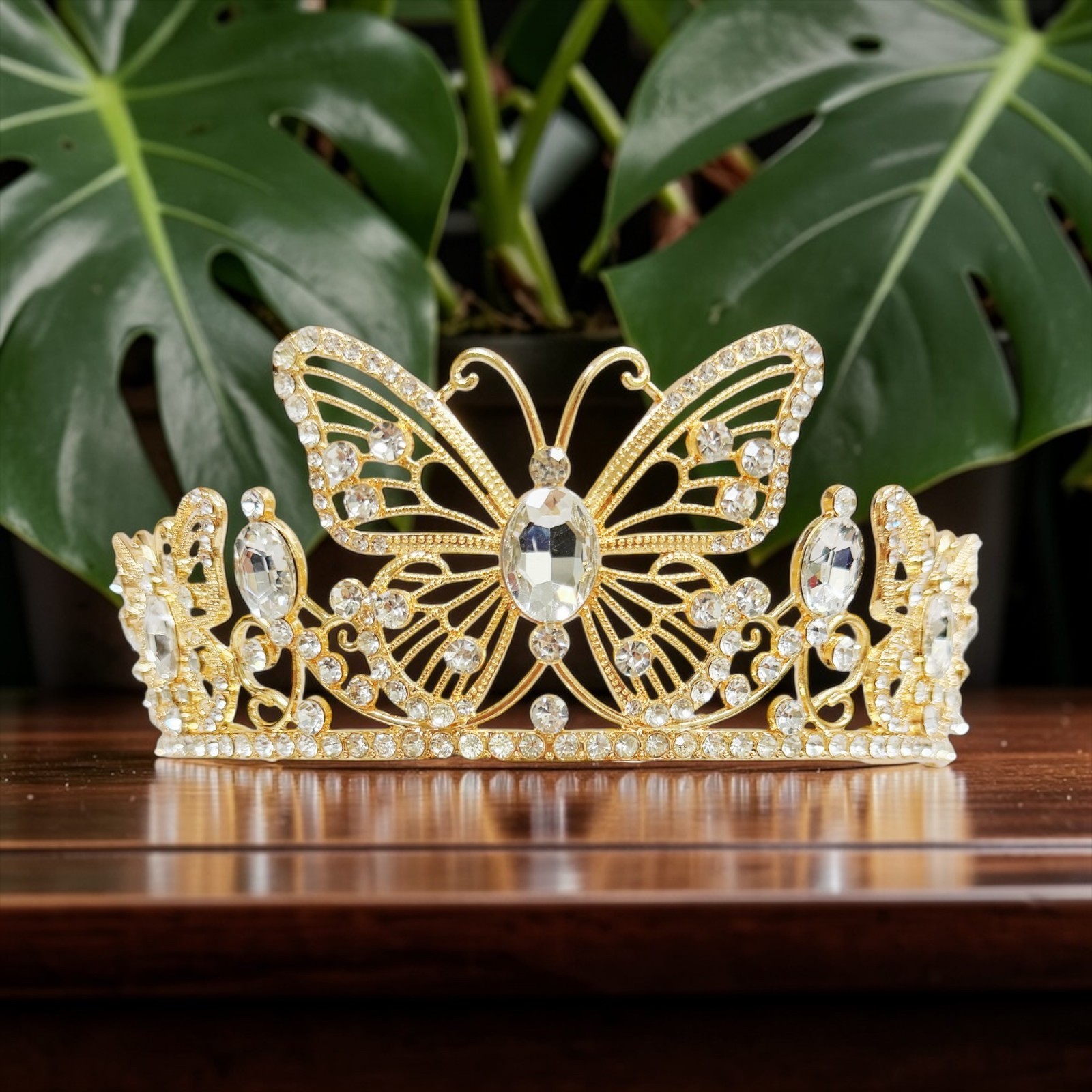 Gold butterfly tiara, Fairy Costume Tiara, cosplay headdress, clear stone crown