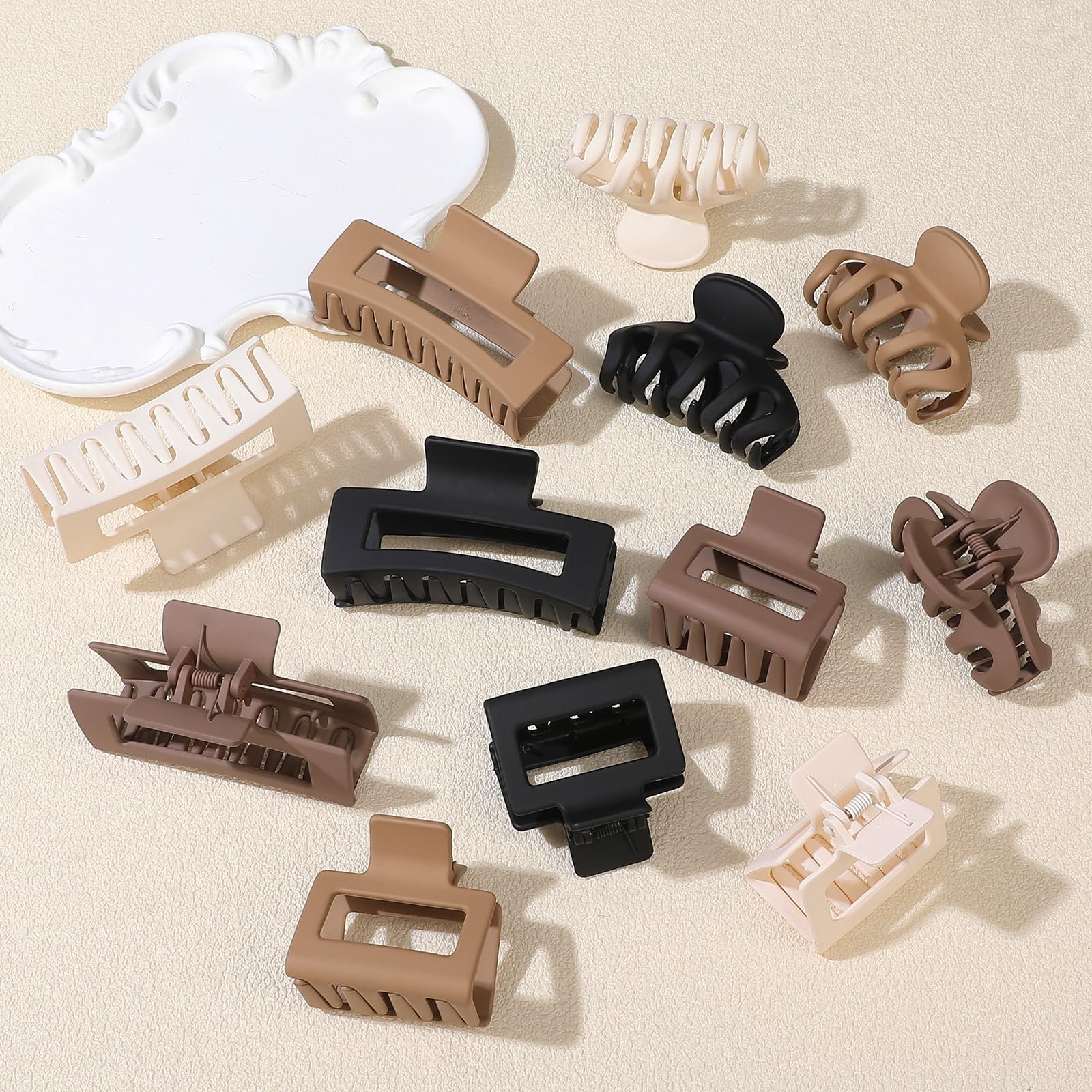 Small Medium Claw Clips for 1 Count (Pack of 12), White,Khaki,Brown,Black
