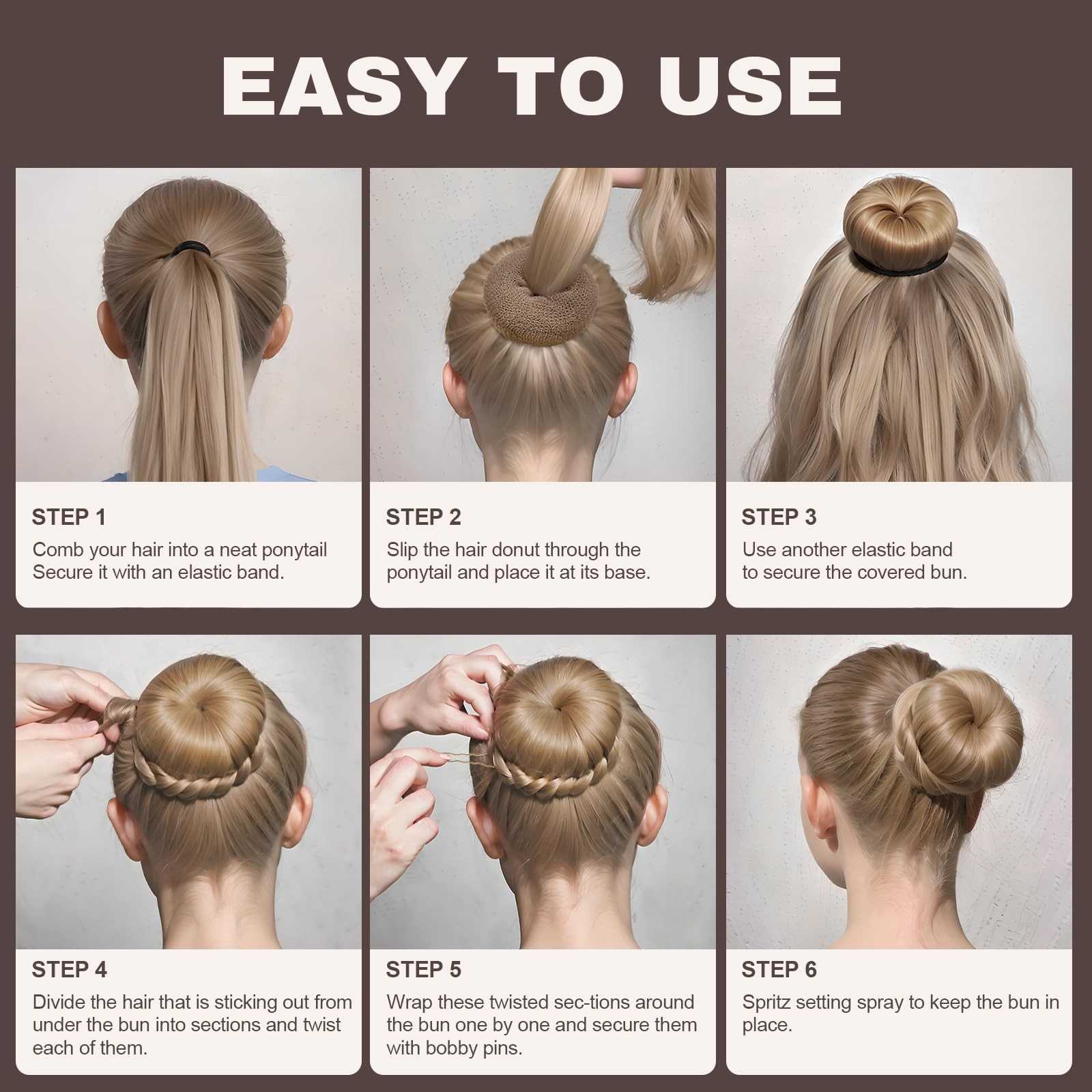 Teenitor Hair Bun Shaper Set, 4pcs Donut Tan Brown