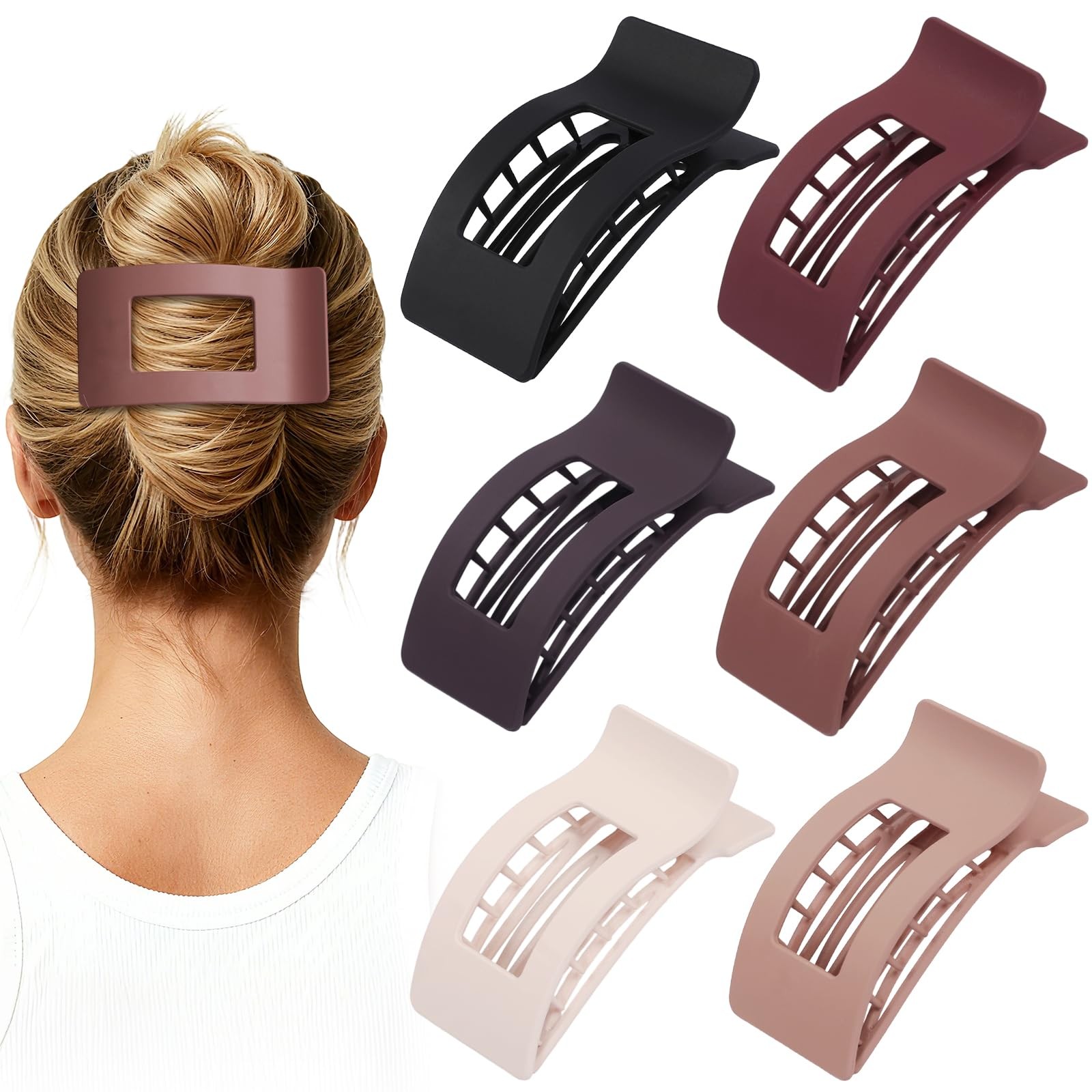Artchita French Flat Hair Clips for Women 1 Count (Pack of 6), Brown Scarlet