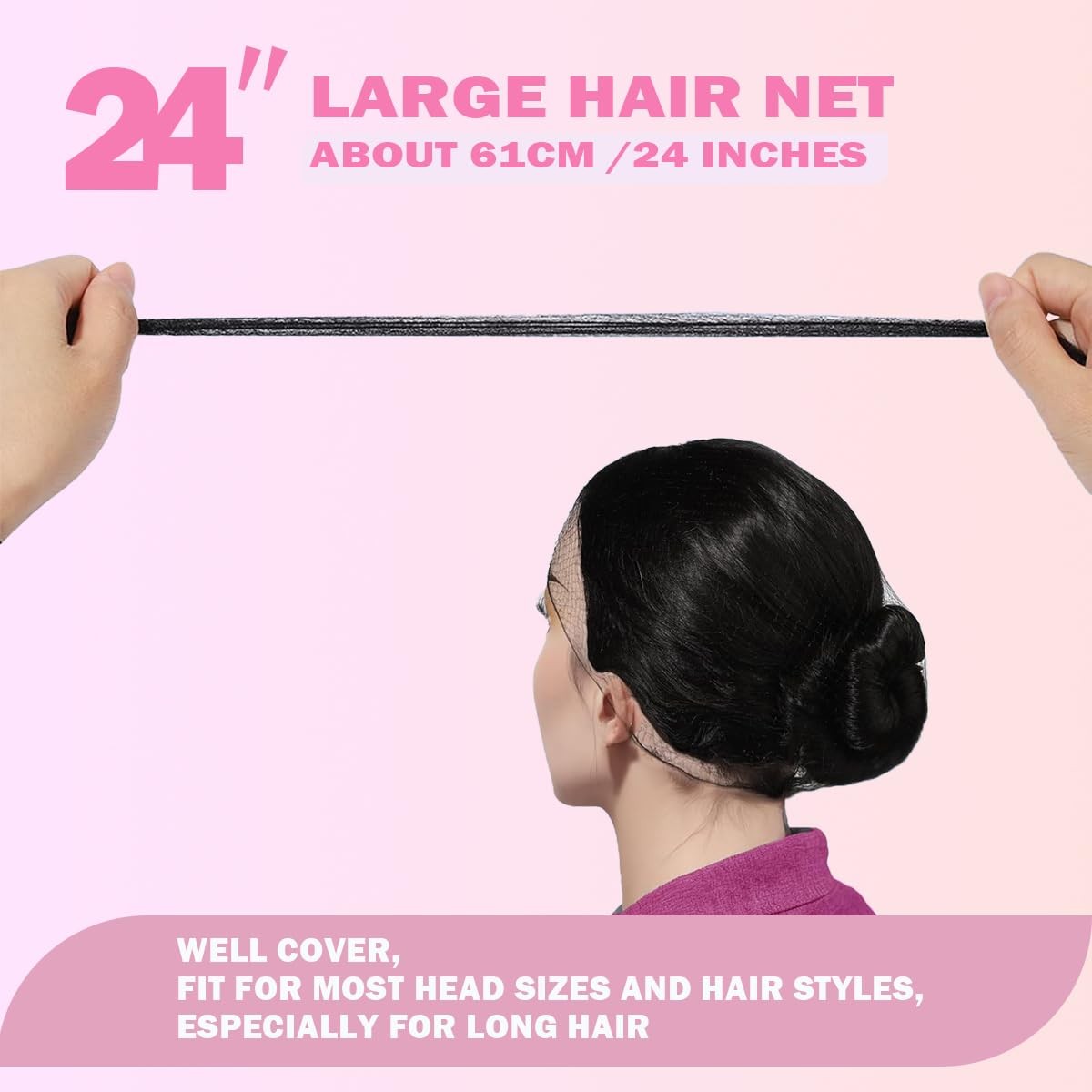 Hair Net, 60 Pcs Invisible Nylon Nets for Women and Men, 24 Inch, Black