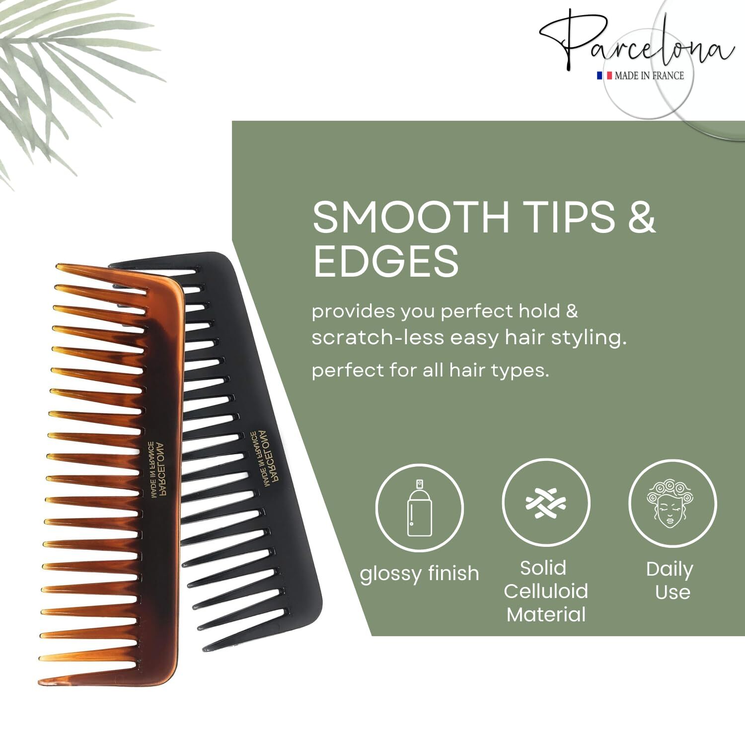 Parcelona French Fluffy Large Tortoise Shell and Black Cellulose Hair Combs(2