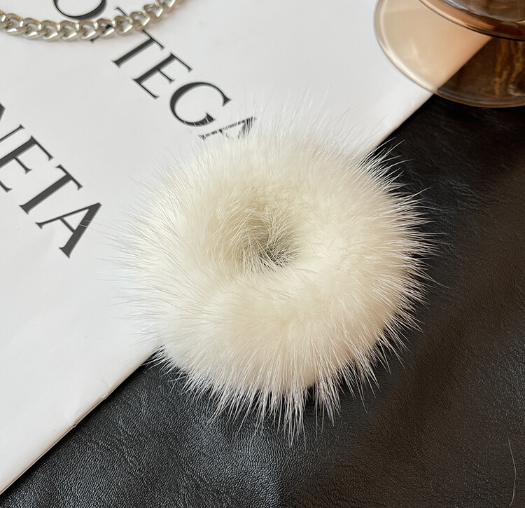 Real Mink Fur Hair Ring Women’s Ladies Hair Rope Hair Band Hair Hoop Pompom Ball