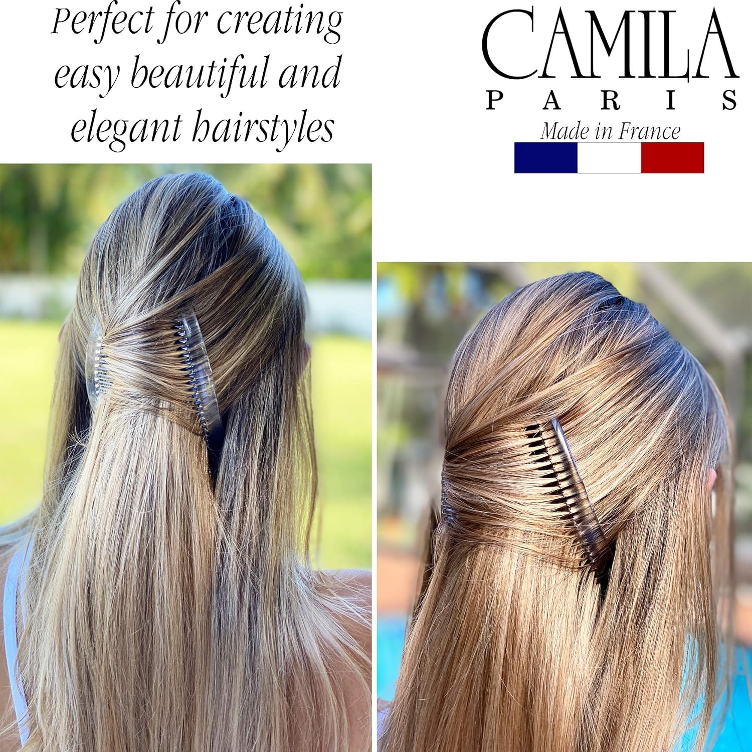 Paris CP2911 French Side Combs Large Curved, Clear French Twist Hair Combs Decor