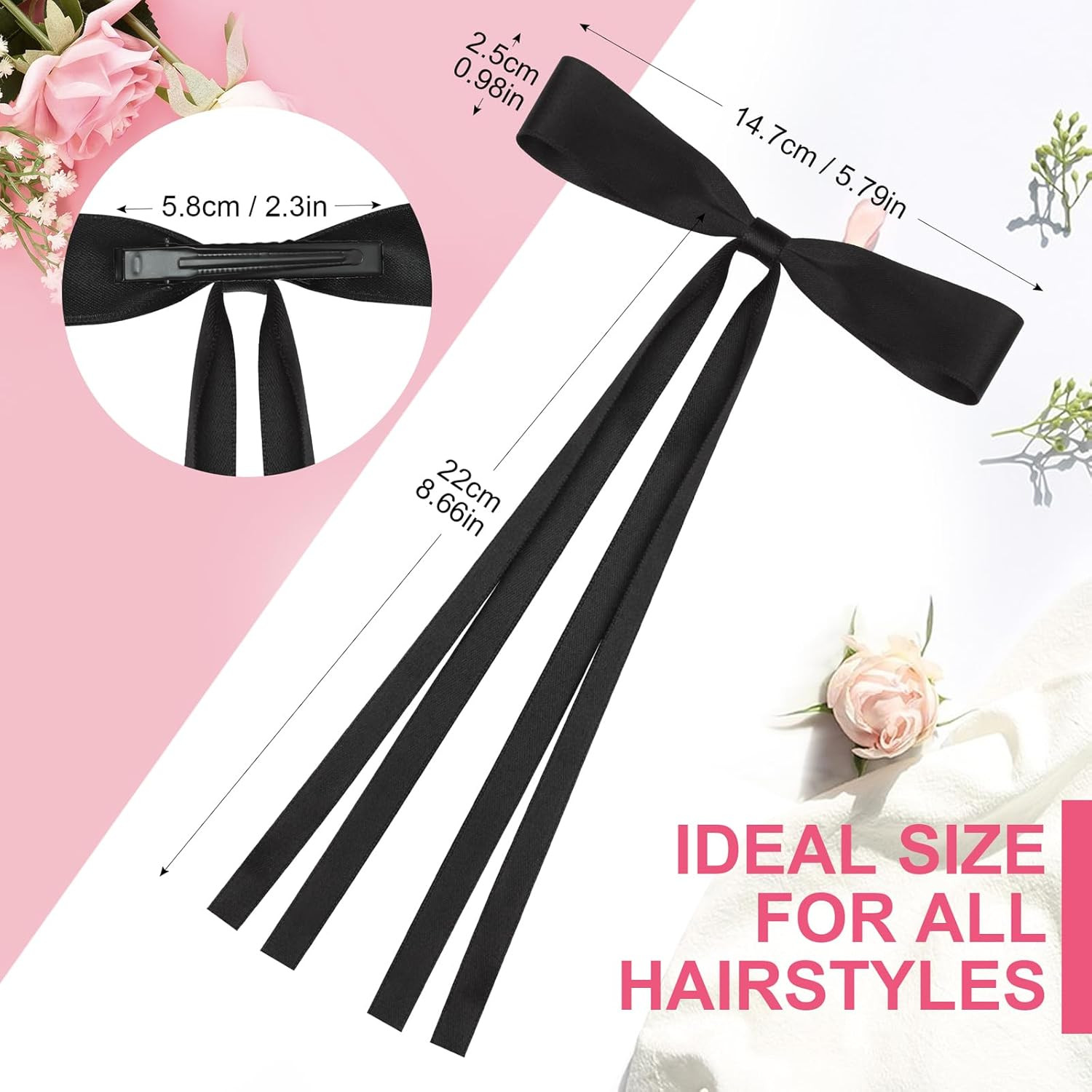 8 PCS Silky Satin Hair Bows with Tassel for Women Grils, Tassel Ribbon Bowknot H