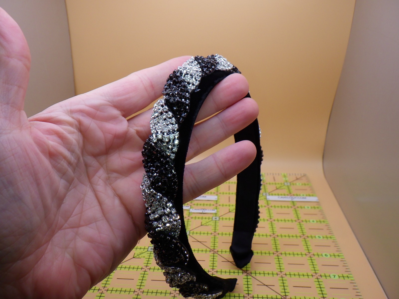 Rhinestone Padded Headband Black Silver Crystal Braided Velvet Hair Accessory Ne