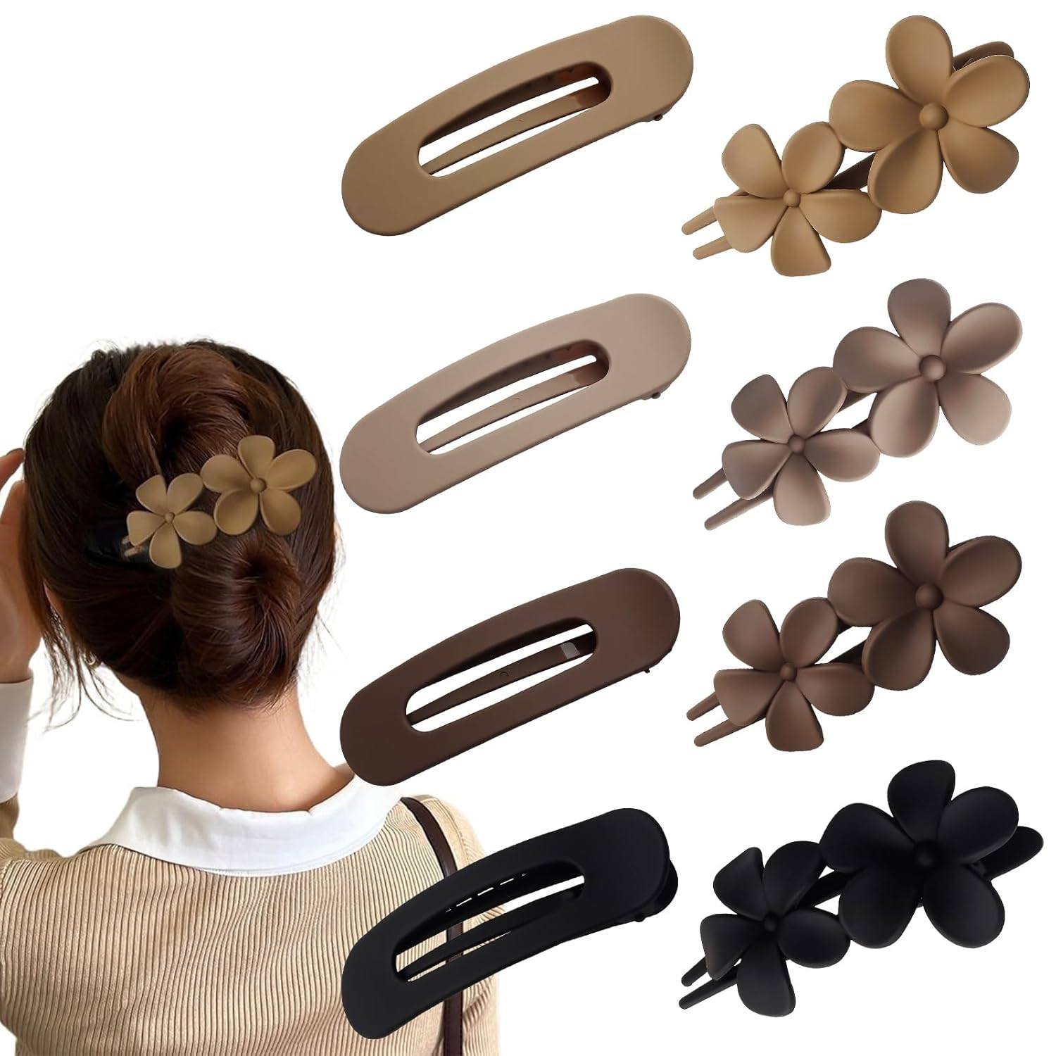 8Pcs Flower Flat Hair Clips, Stylish Lay Flat Claw Clips for Women Girls, Non-Sl
