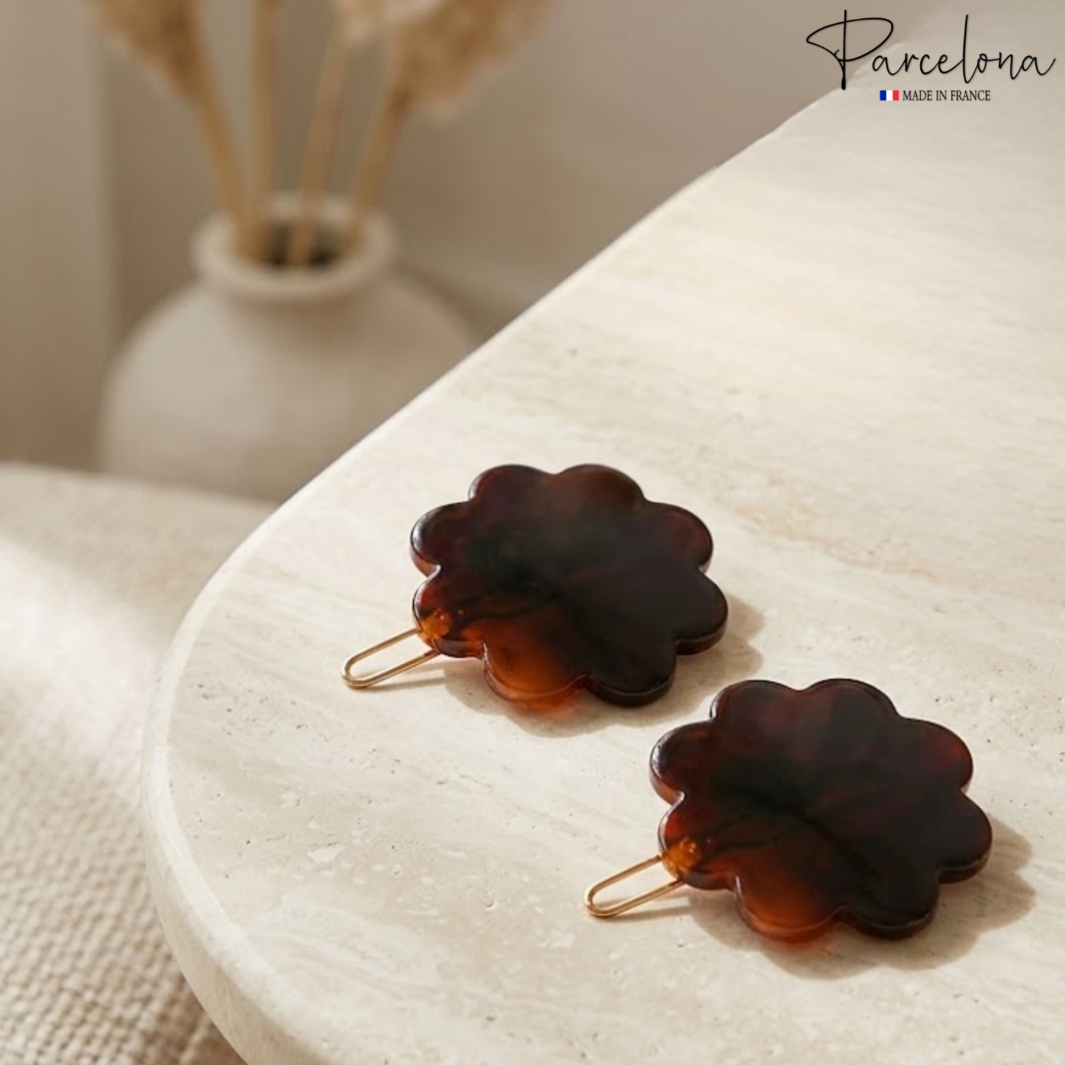 Parcelona Flower Tortoise Shell Hair Clip 1.5″ Small Tige Boule Barrette Womens