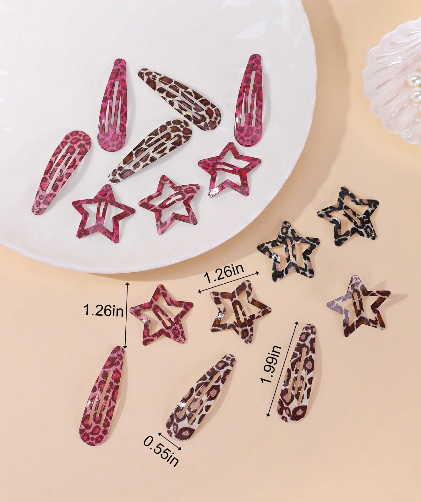 Metal Snap Hair Clips,8 1 Count (Pack of 16), Pink and Brown Leopard Print