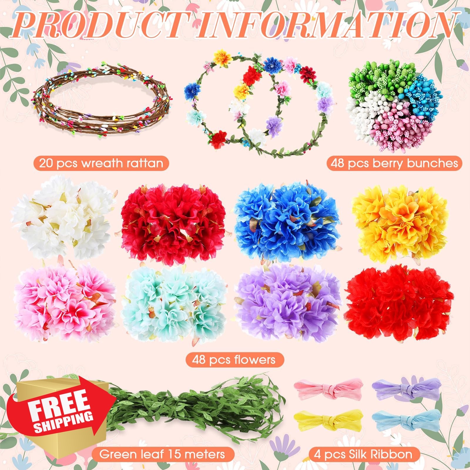 Zeyune 20 Flower Crown Making Kits, DIY Fairy Floral Headband Set