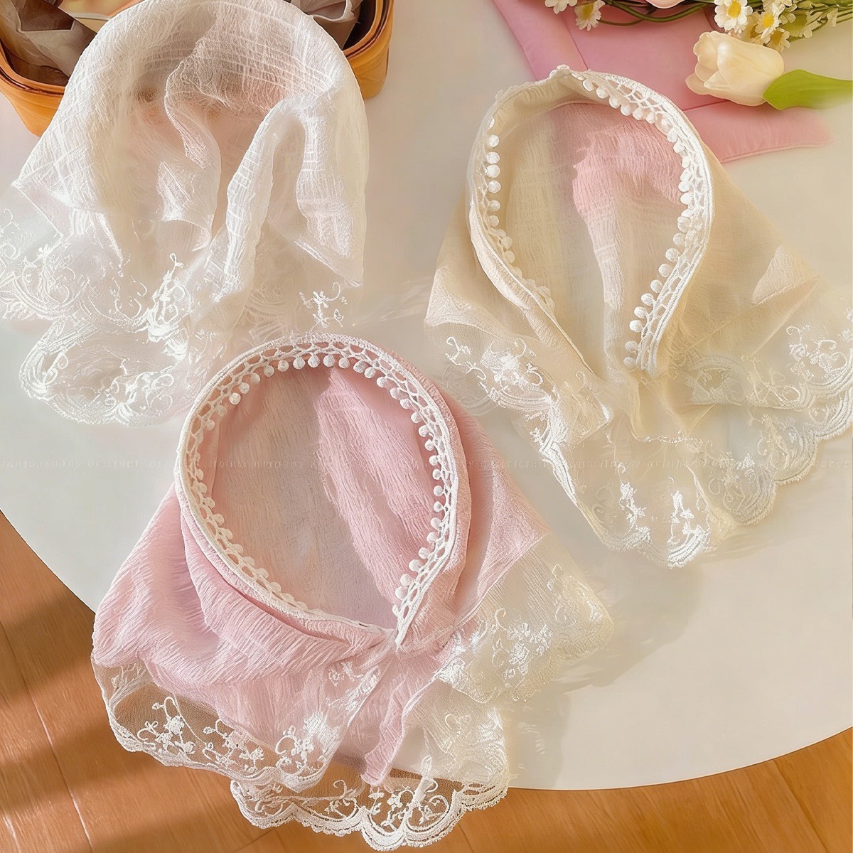 Retro Lace Bandana Headband Floral Embroidered Hair Scarf for Women