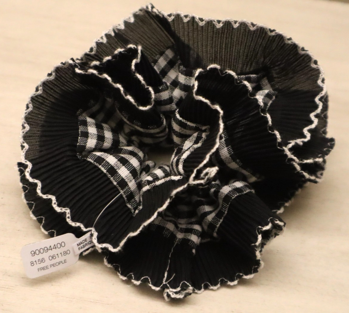 Free People 90094400 Black/White Gingham Pattern Blue Valentine Jumbo Scrunchie