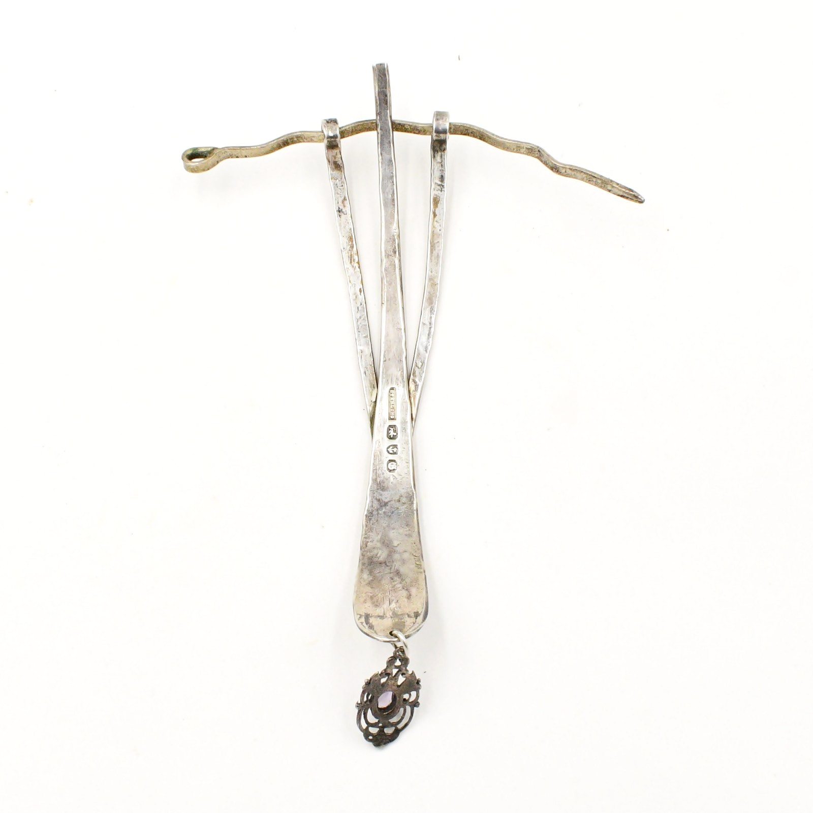 Sterling Silver 925 Amethyst Gemstone Brutalist Hair Pin Accessory