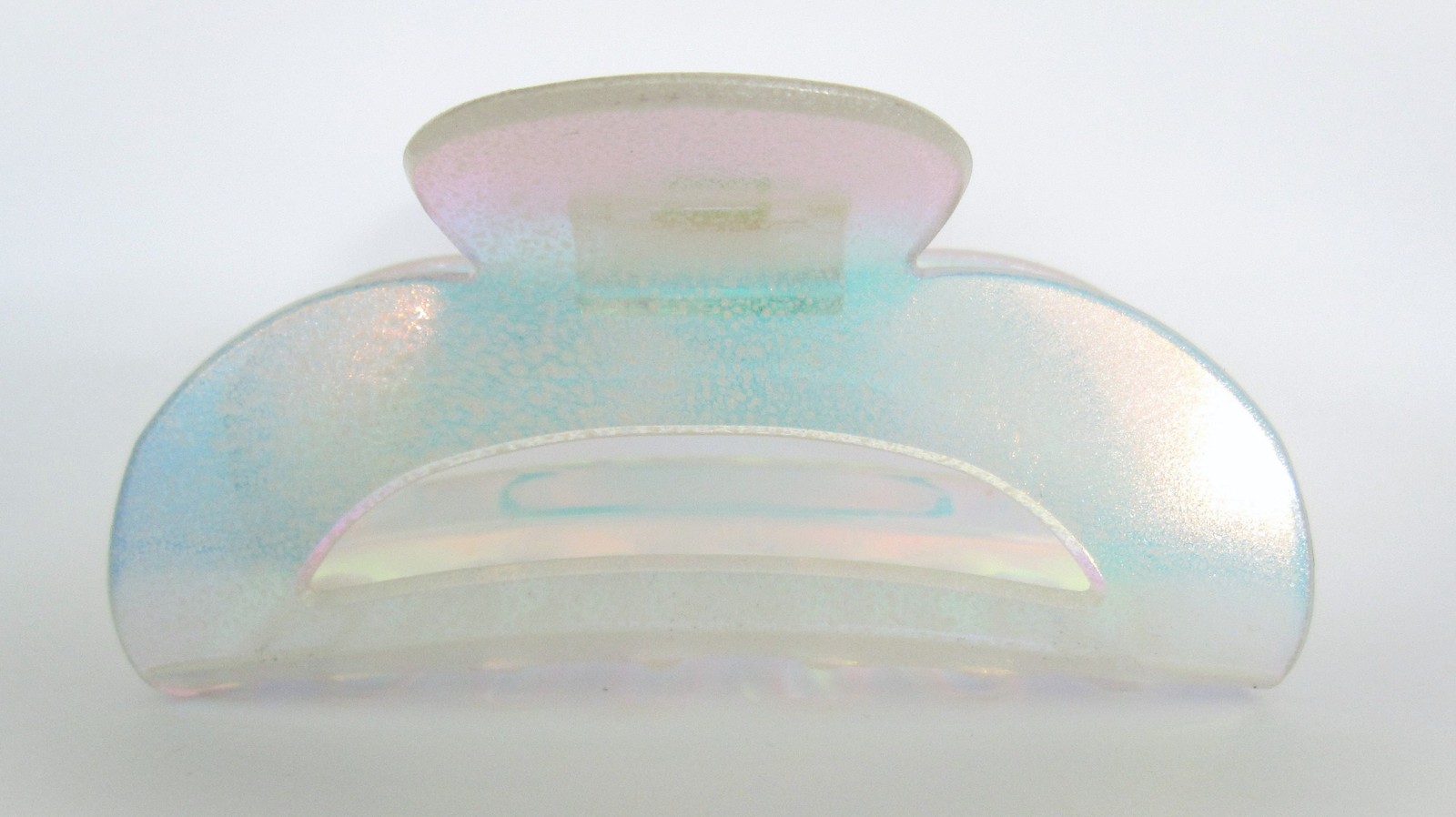 Large clear frosted white spotted iridescent hair claw clip