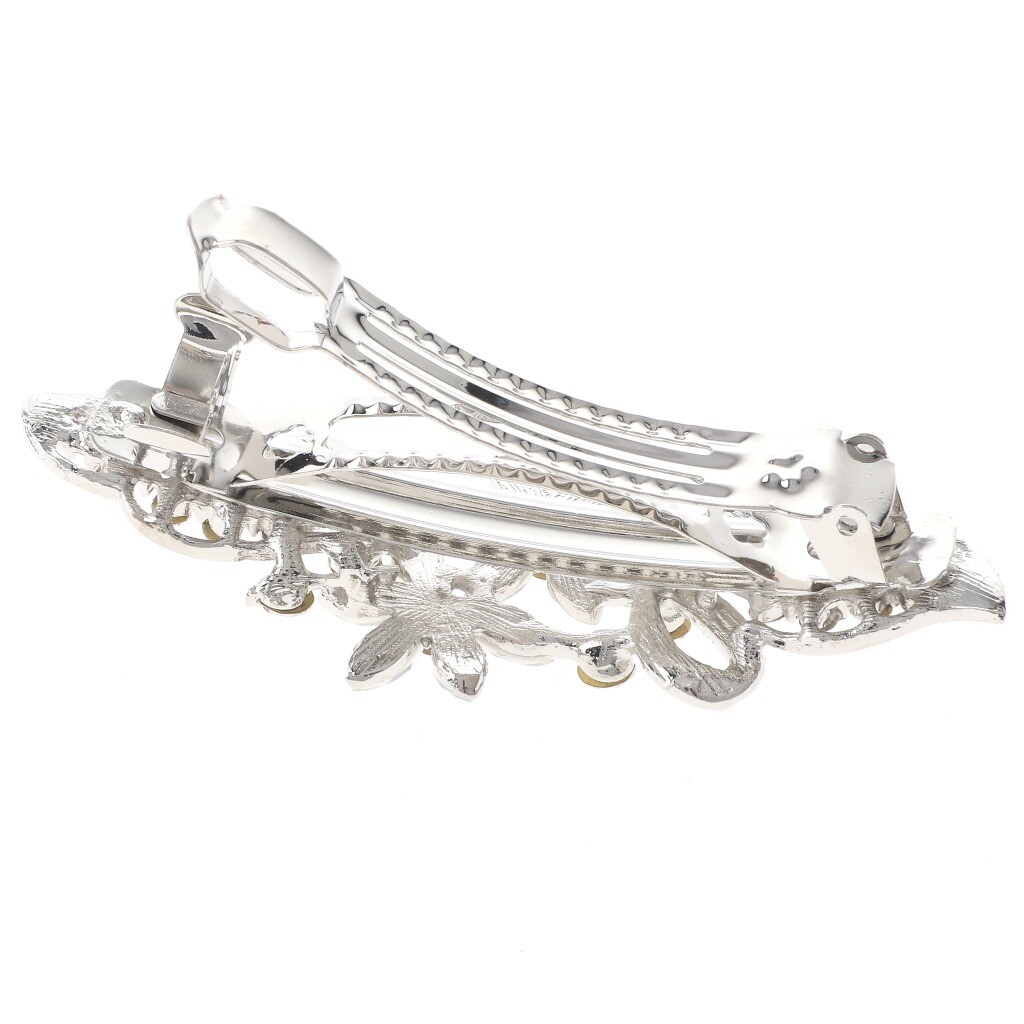 Silver Tone Metal Hair Clip with Rhinestone & Acrylic Jewelry Stone B3824-WHT