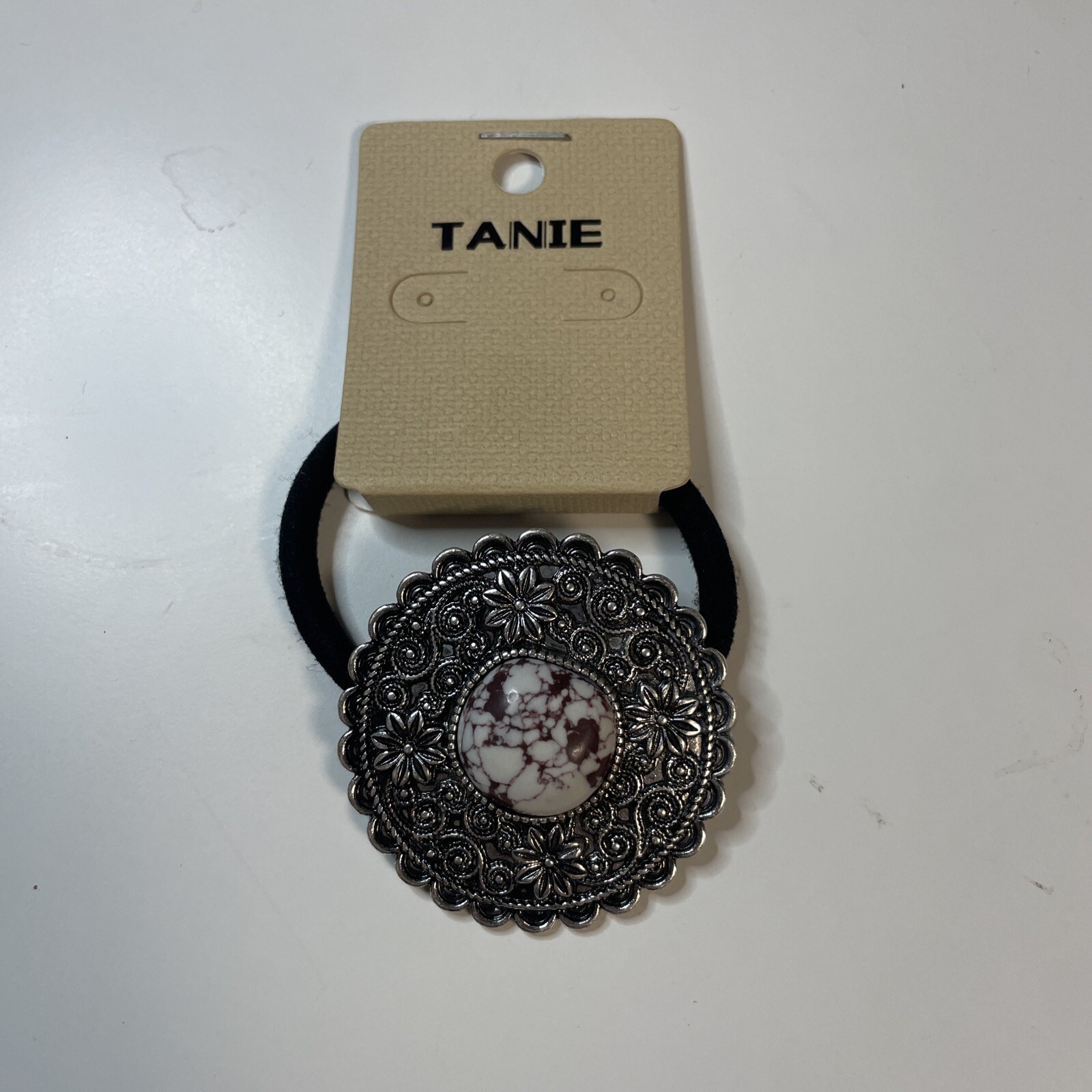 Ponytail Holder Tie Southwestern SilverTone Metal Stone NWT (E023)