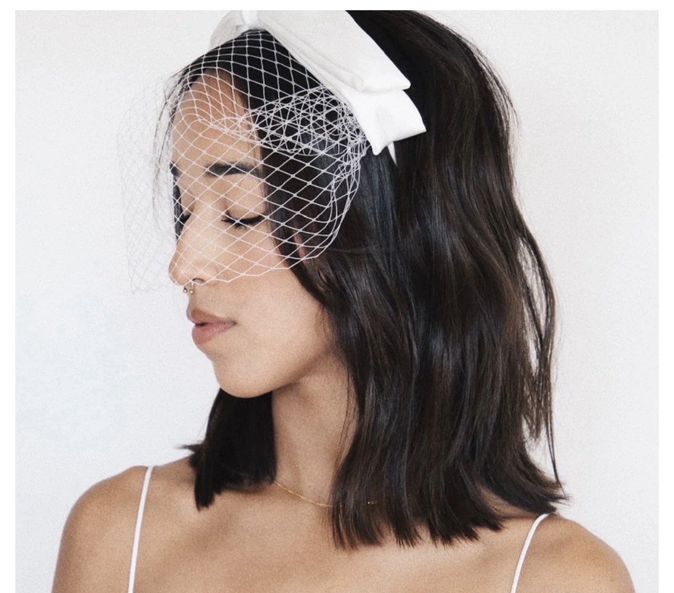 Kristin Ess Veil Headband Bright White Satin Classic Bridal Vintage Inspired