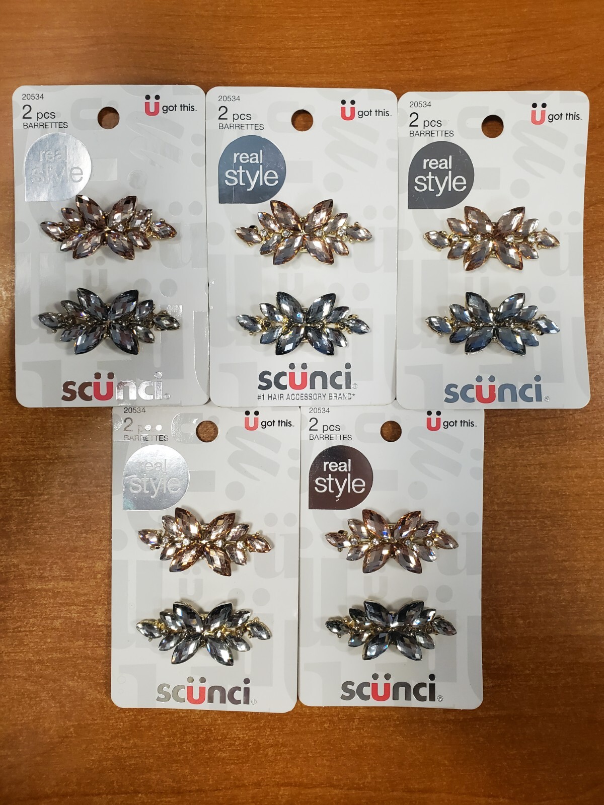 5 Packs of 2: Scunci Hair Barrette Clip Jewel Gray/Gold (5349) R8P8a