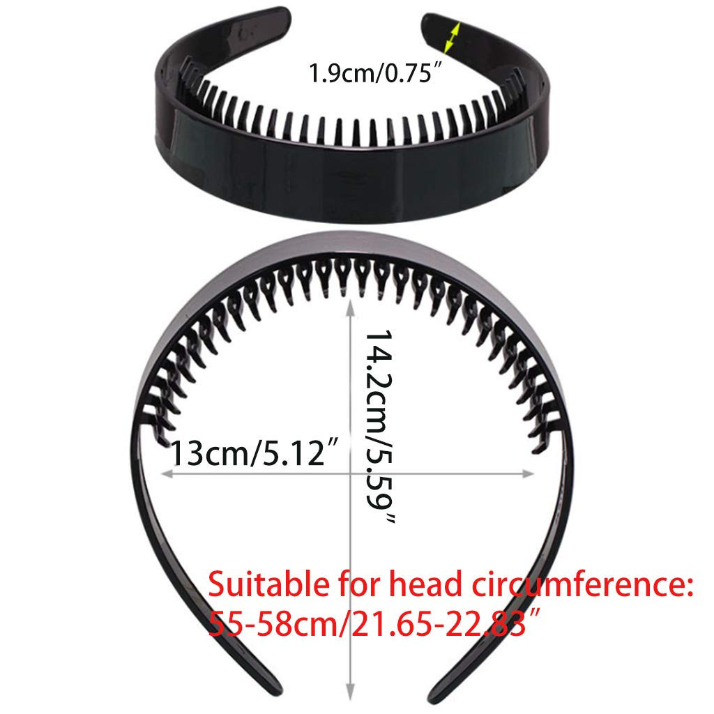 Women Girls 2.5cm Wide Plain Headband with Non-Slip Teeth Comb Black Plastic …