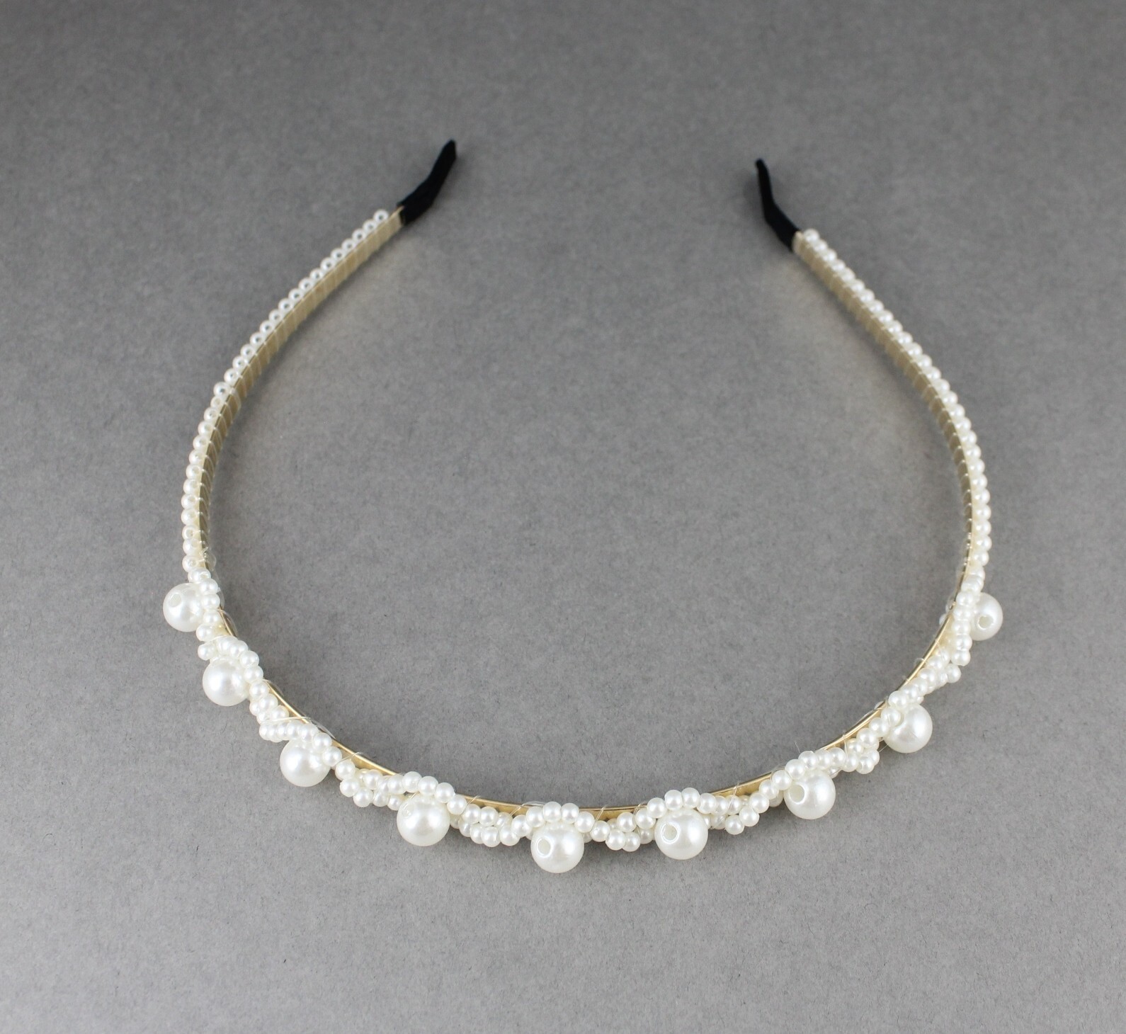Cream Off-White faux pearl beaded headband thin skinny narrow bridal wedding