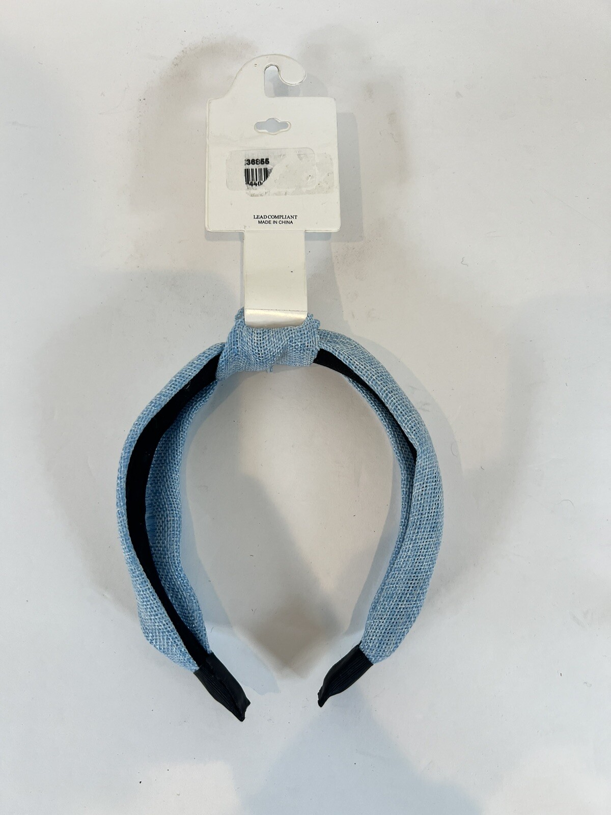 Natasha NWT Blue Woven Fabric Covered Plastic Headband Center Knot