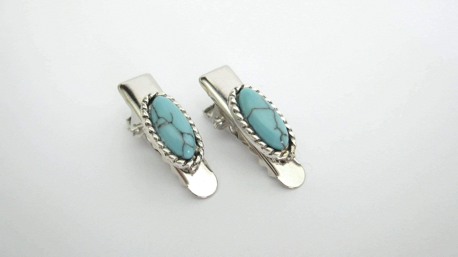 2 extra small tiny metal turquoise blue stone alligator hair clip fine thin hair