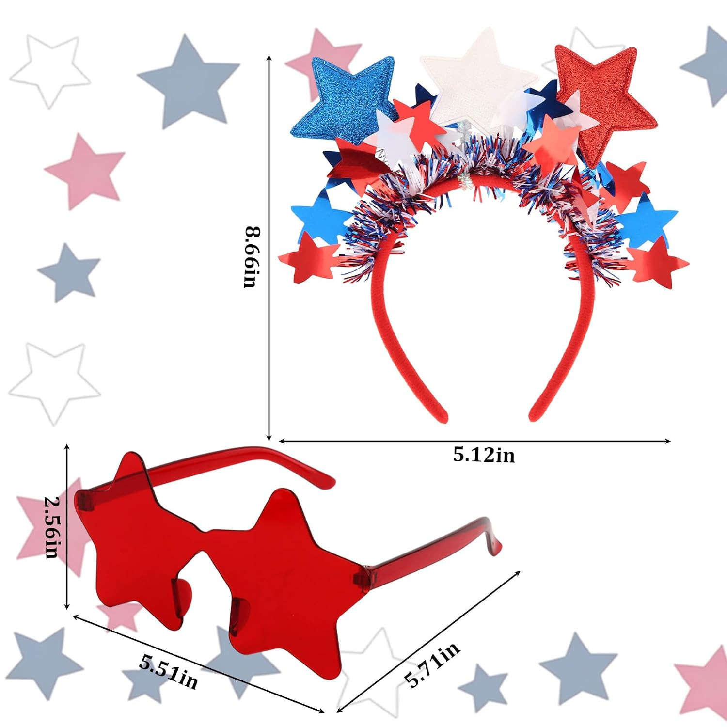 Patriotic Star Headband with Tinsel & Star Sunglasses – Red White Blue Accessori