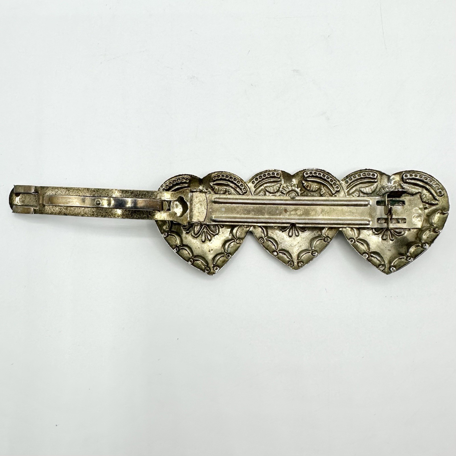 Vintage 3 Hearts Hair Clip Southwestern Barrette Made In Korea Heart