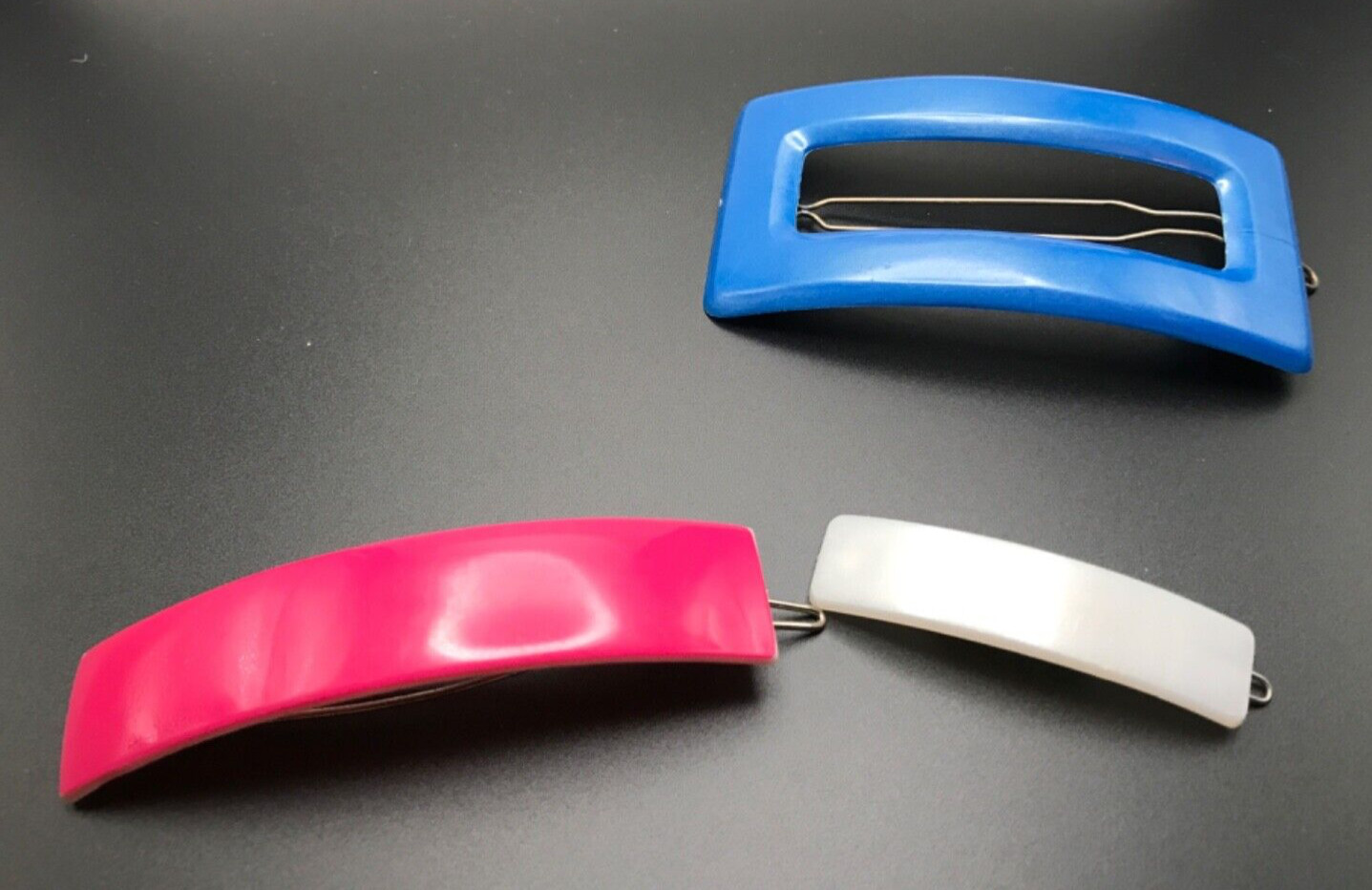 Vintage Barrettes Pink Blue white Set of 3