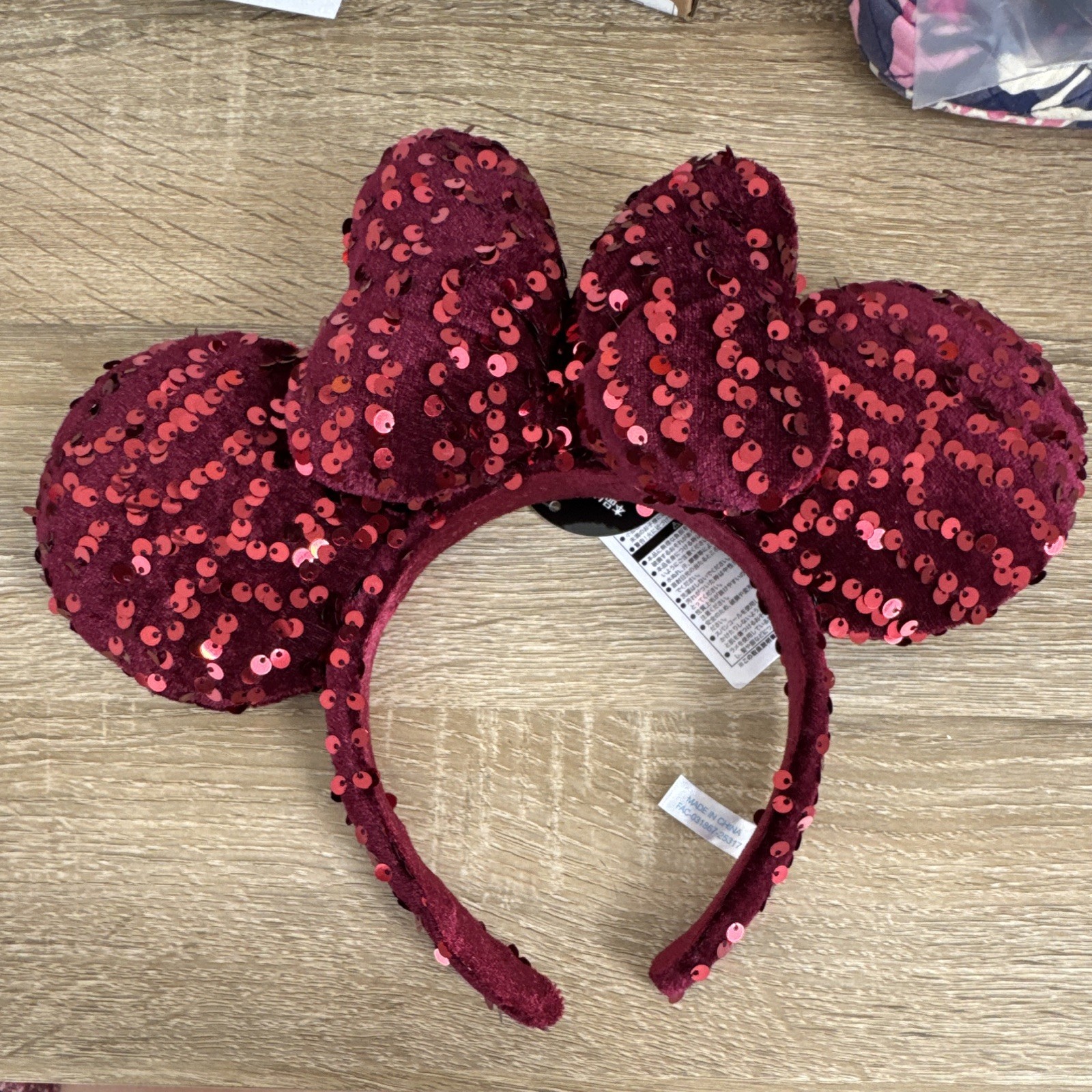Disney Minnie Mouse Red Sequin Bow Ears Fabric Headband for Women Teens Unisex