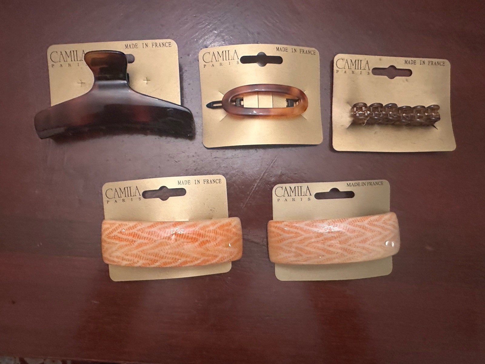 Hair Claw Clips Tortoise Shell Barrettes Orange/White Swirl Lot Of 5