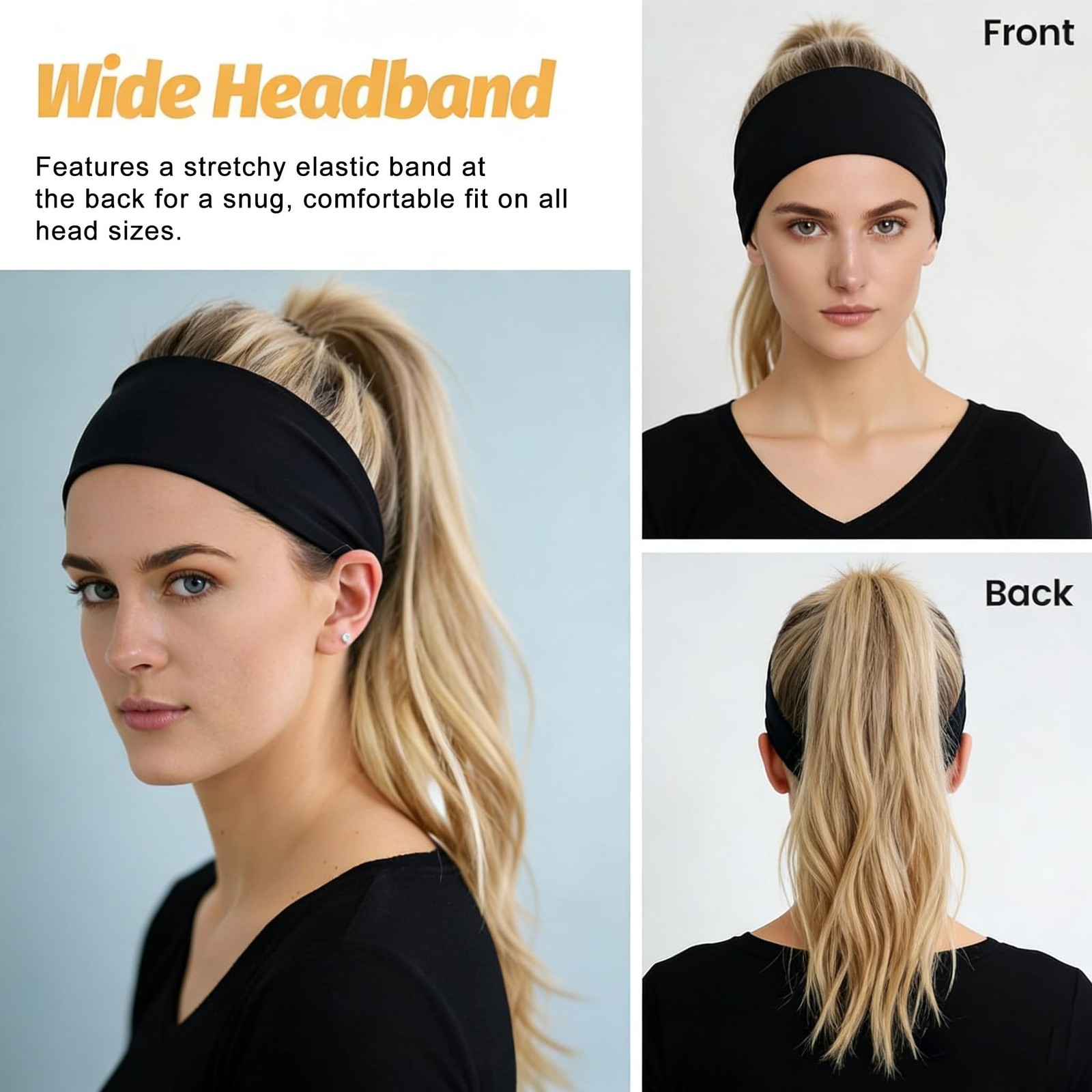 5 Pack Workout Headbands Women Sweat Absorbing Sport Soft Elastic Yoga Band