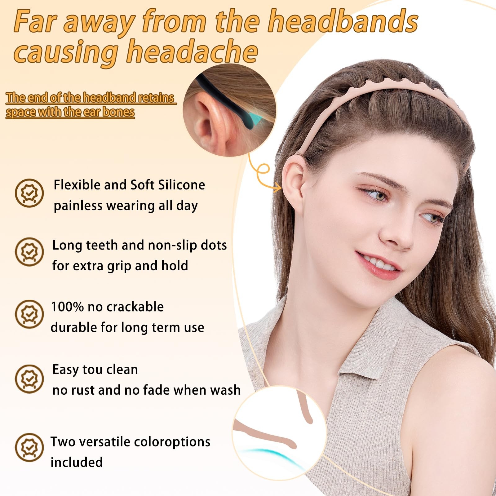ROISDIYI Silicone Headbands for Women Non 1 Count (Pack of 1), Neutral 2PC