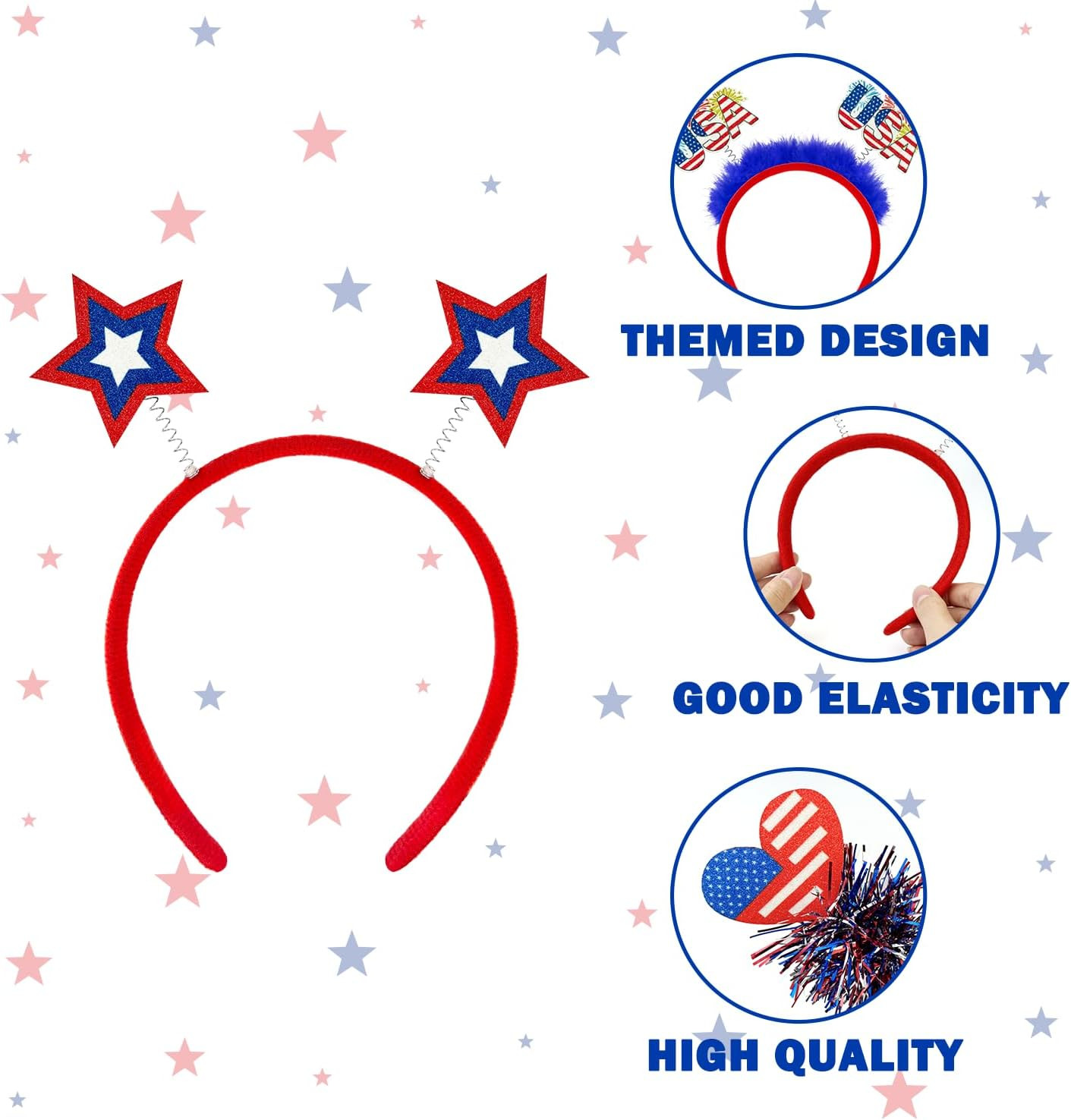 4Th of July Headband for 250Th Anniversary 3 PCS, Patriotic Hats Hair Accessorie
