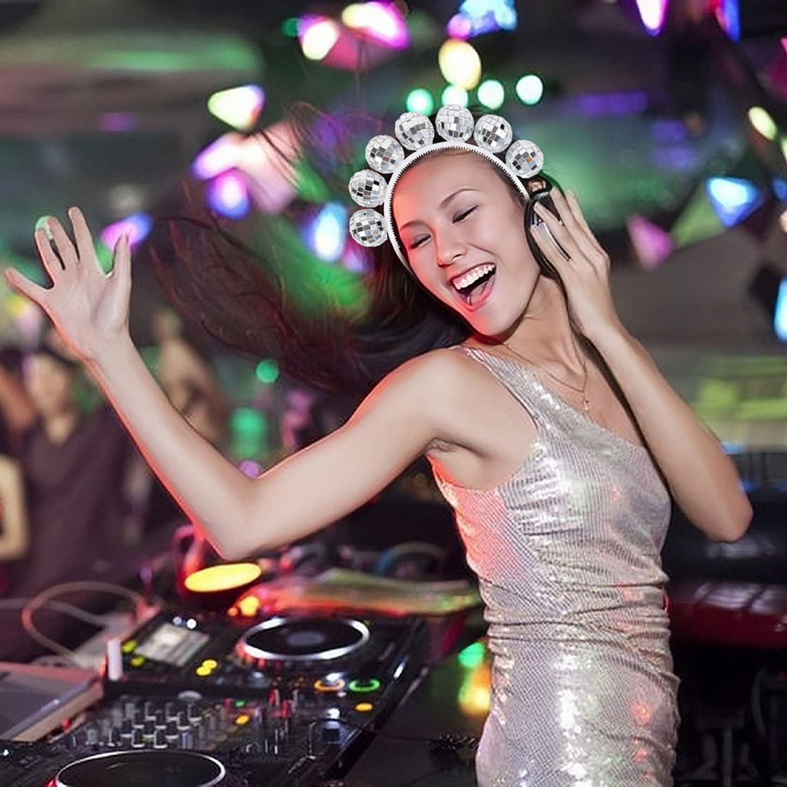 Silver Disco Ball Headband Fancy Dress Retro Party Accessories 70’s Headpiece